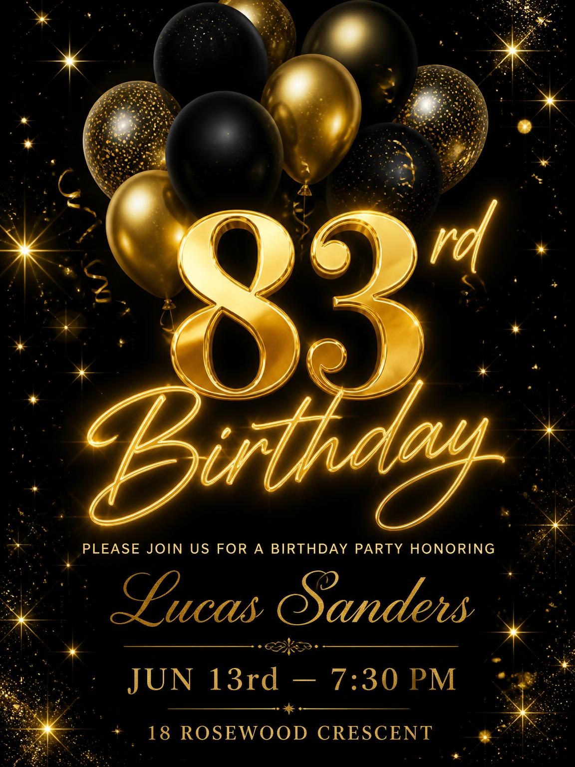 Black and Gold Balloon 83rd Birthday