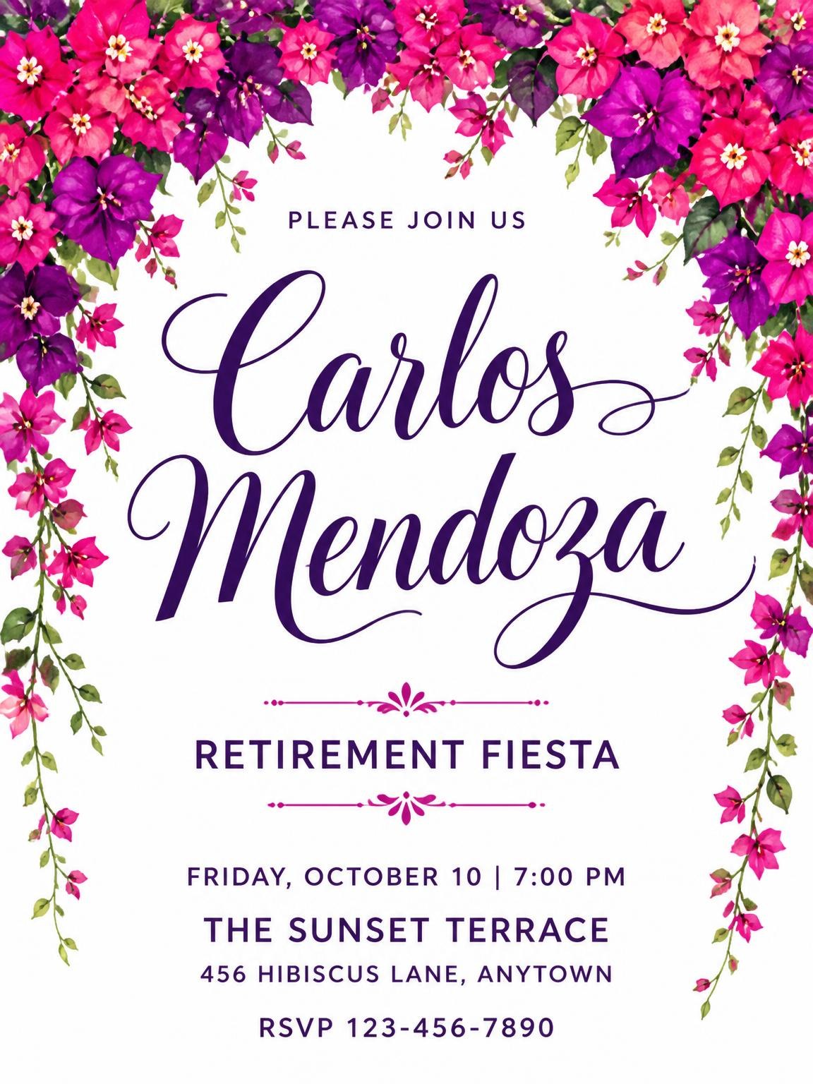 Bougainvillea Retirement Fiesta Invitation