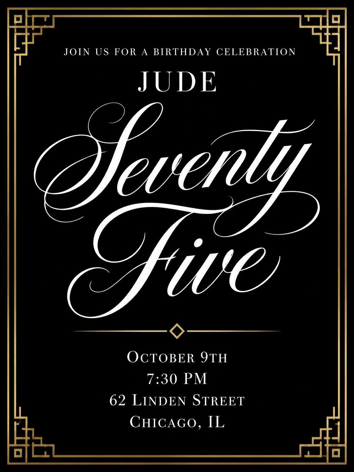 Art Deco 75th Birthday Invitation
