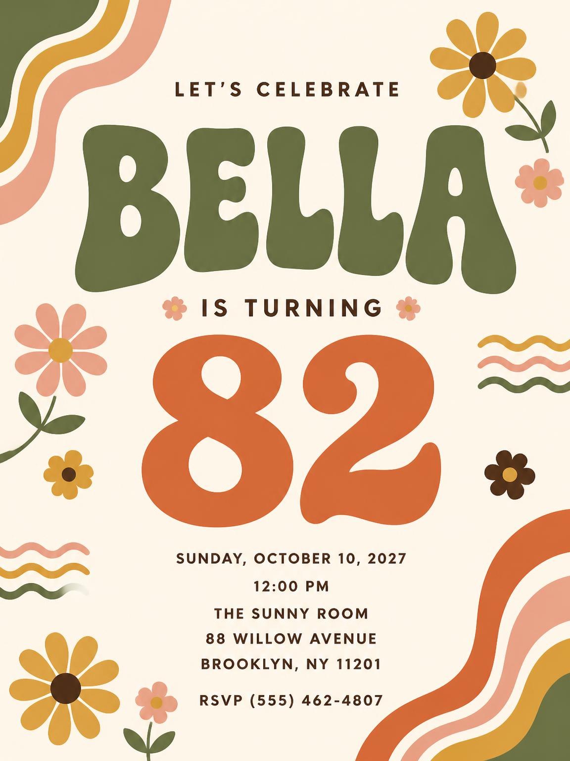 Groovy Retro 82nd Birthday Invitation