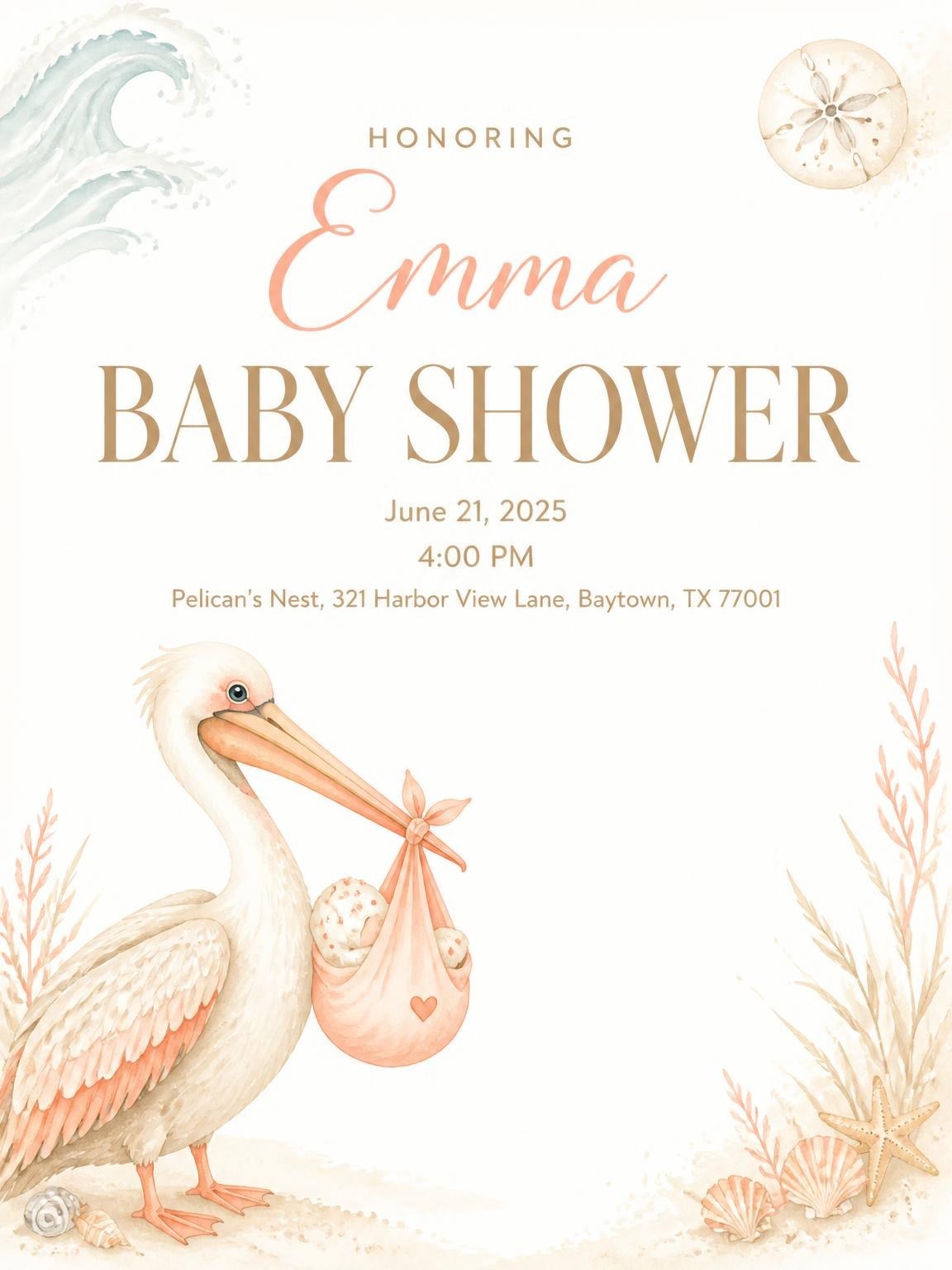 Watercolor Pelican Coastal Baby Shower