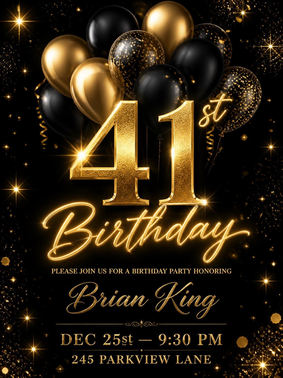 Black and Gold Balloon 41st Birthday