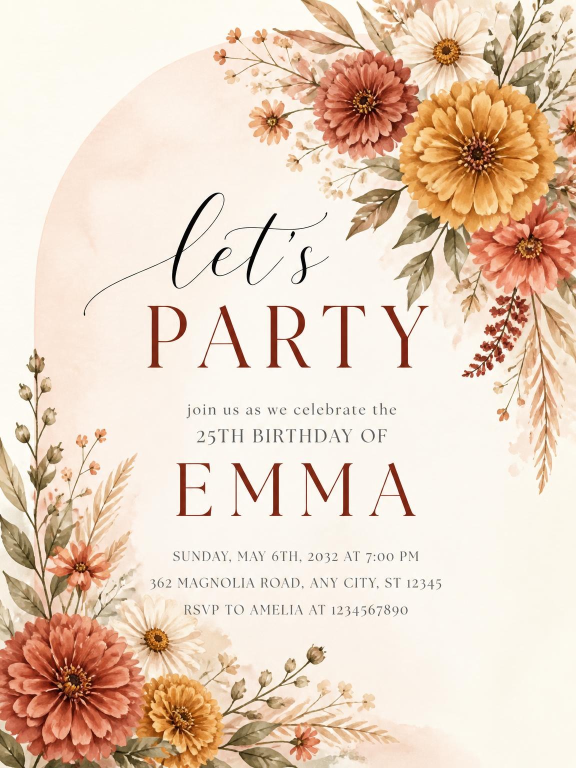Terracotta Painted Arch 25th Birthday Invitation
