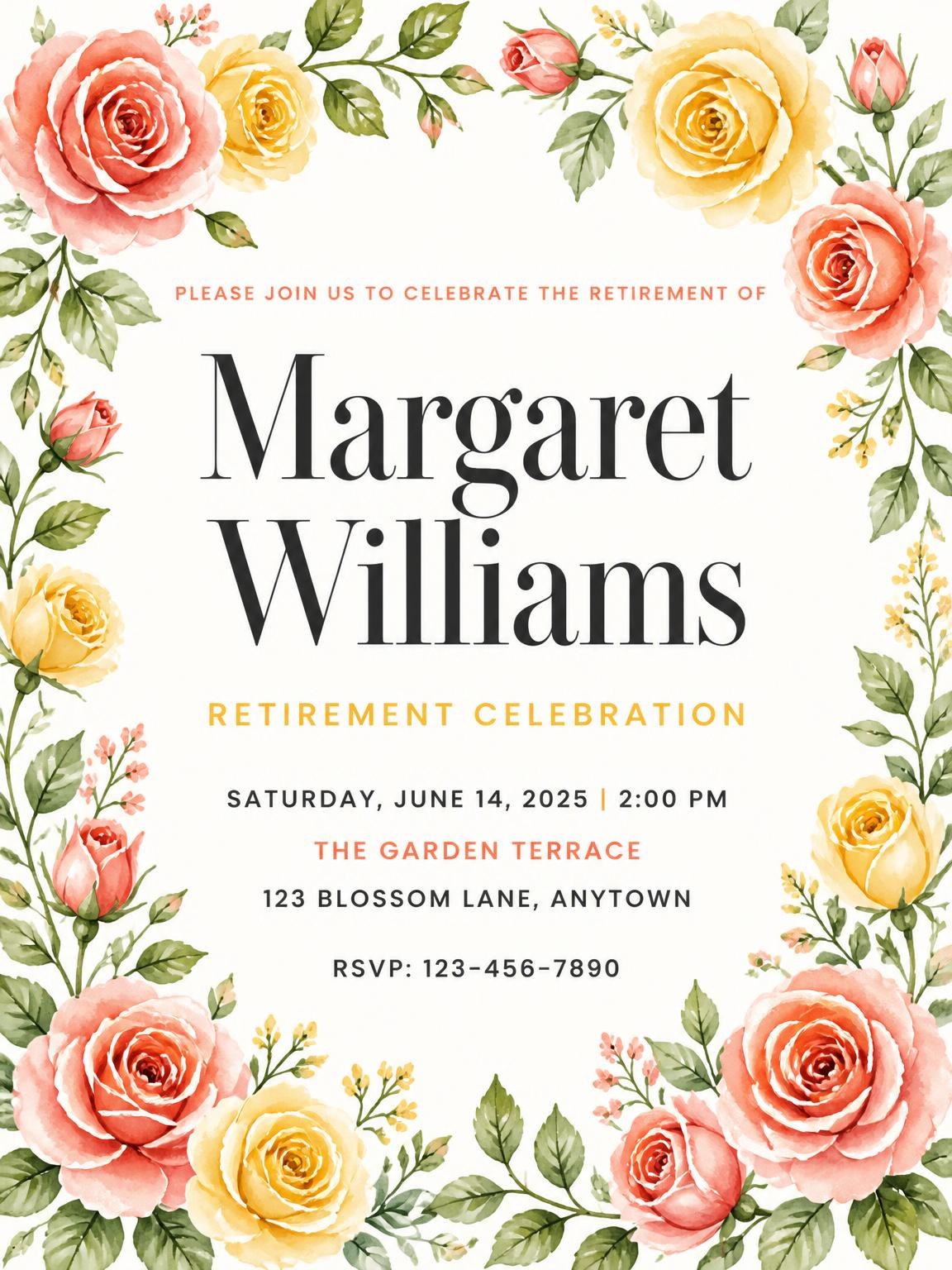Roses Foliage Retirement Party Invitation
