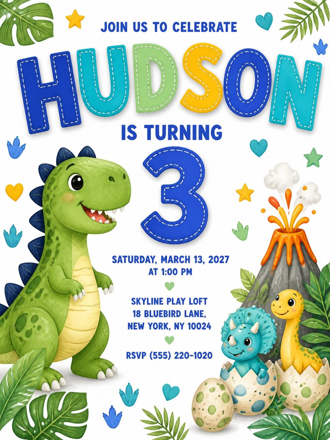 Erupting Volcano 3rd Birthday Invitation