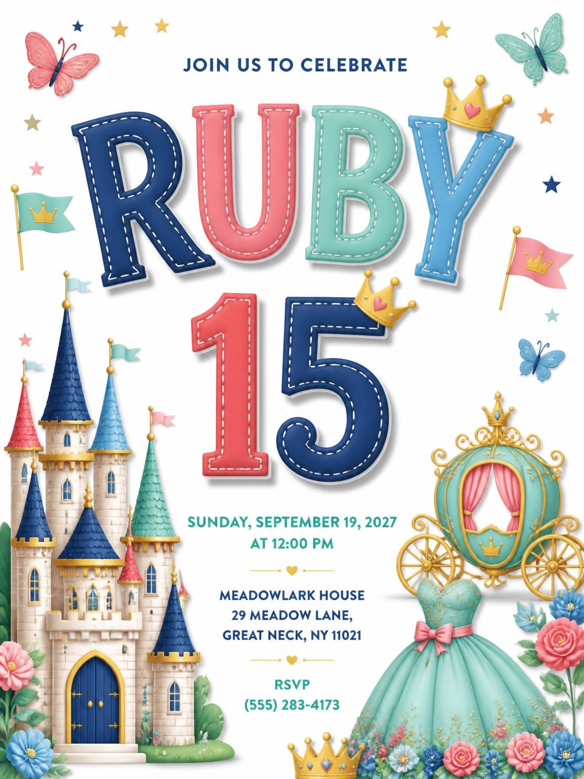 Fairytale Castle 15th Birthday Party Invitation
