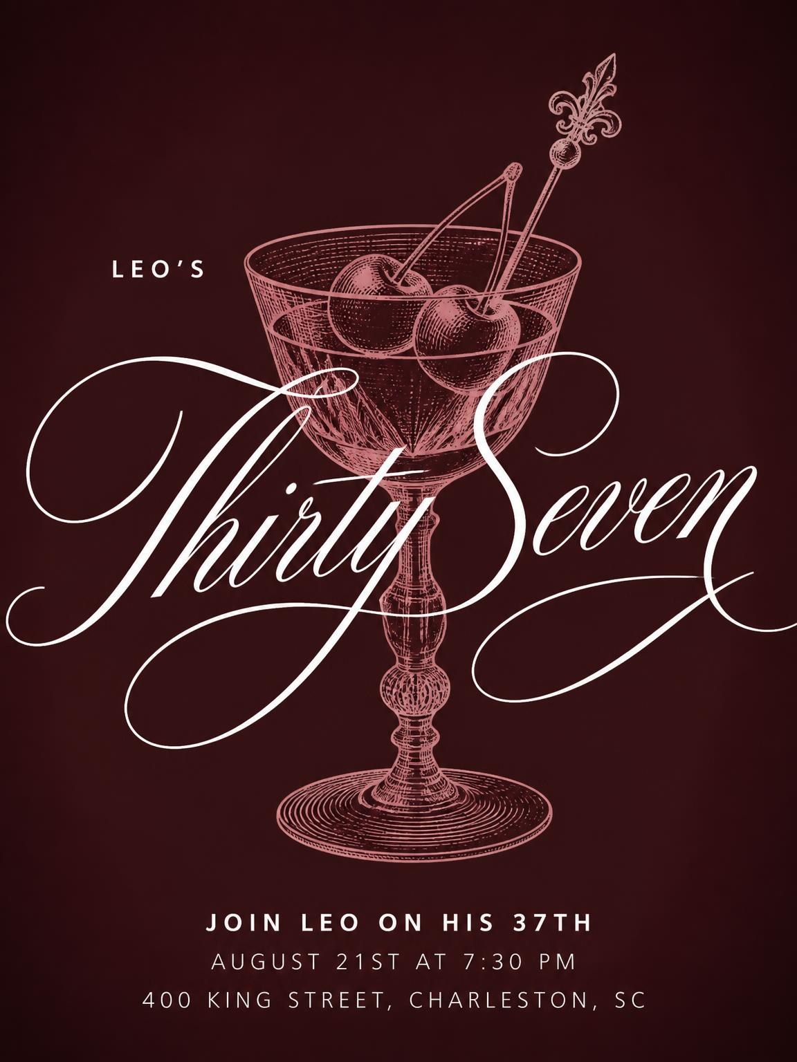 Burgundy Cocktail 37th Birthday Invitation