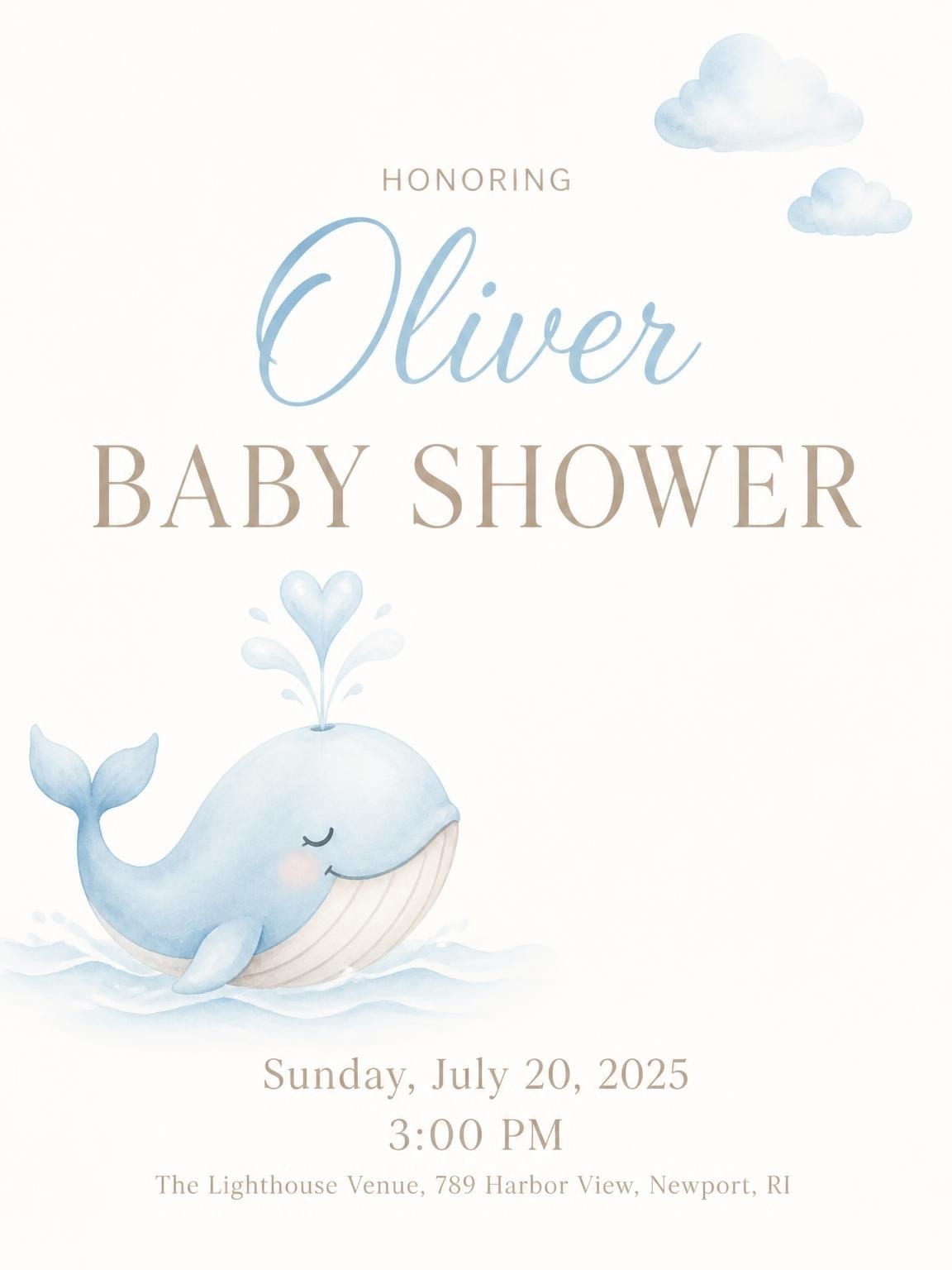 Blue Watercolor Whale Baby Shower