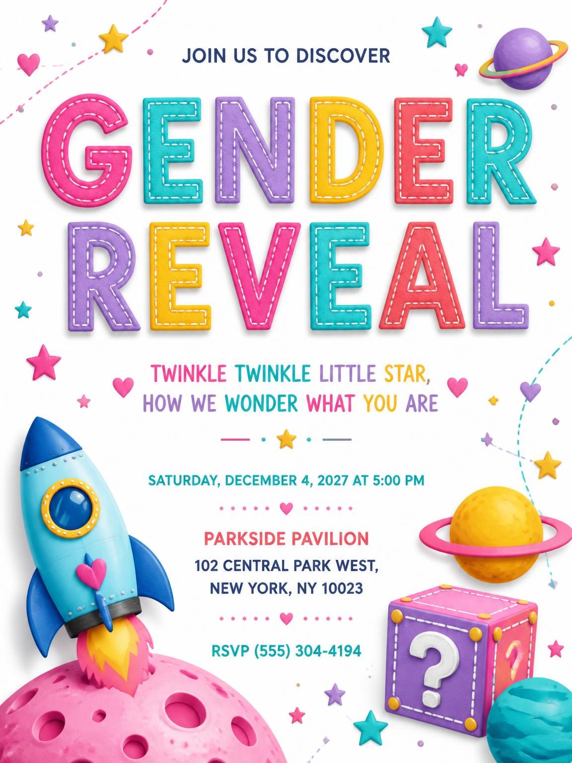 Clay Space Gender Reveal Invitation