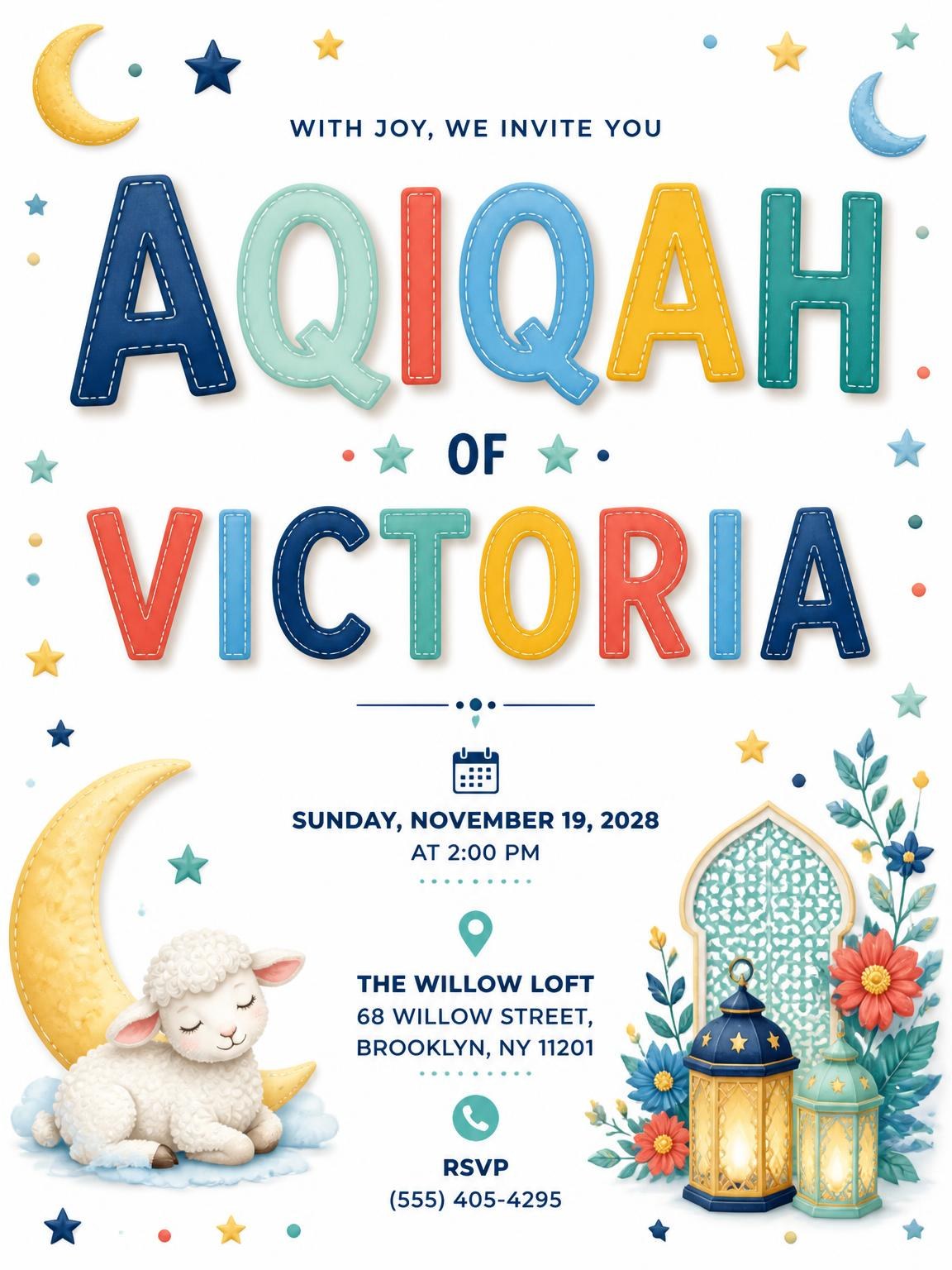 Felt Stars Aqiqah Invitation