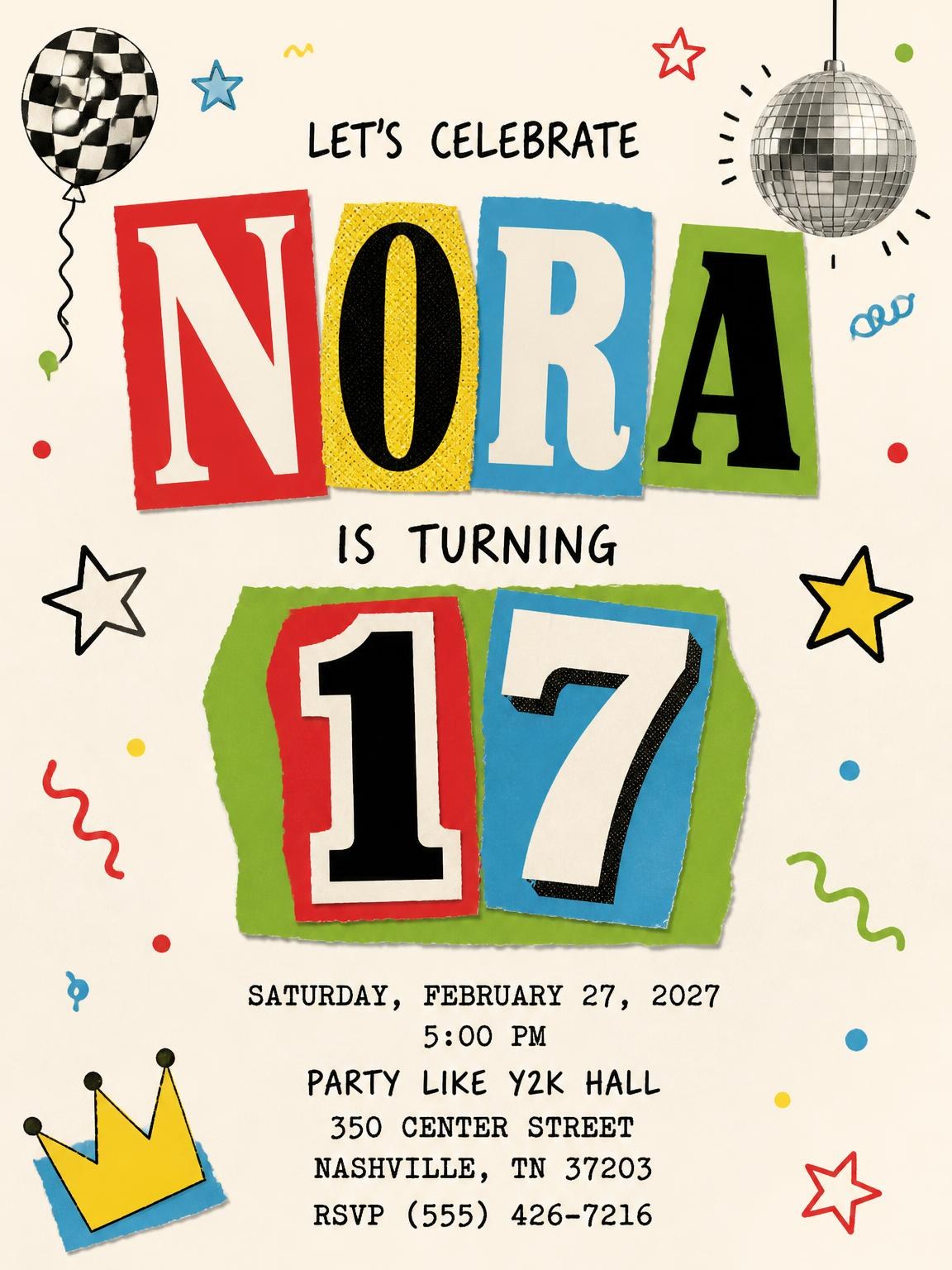 Retro Paper Collage 17th Birthday Invitation