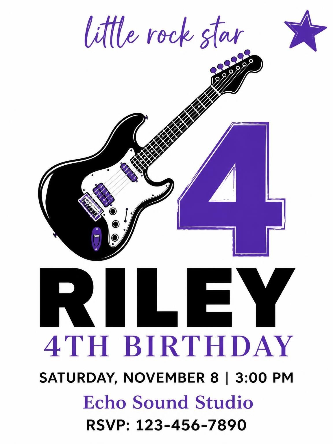 Purple Electric Guitar 4th Birthday