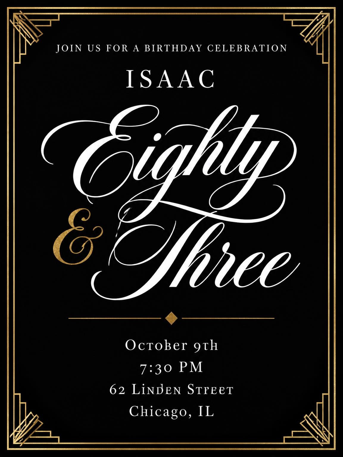 Art Deco 83rd Birthday Invitation