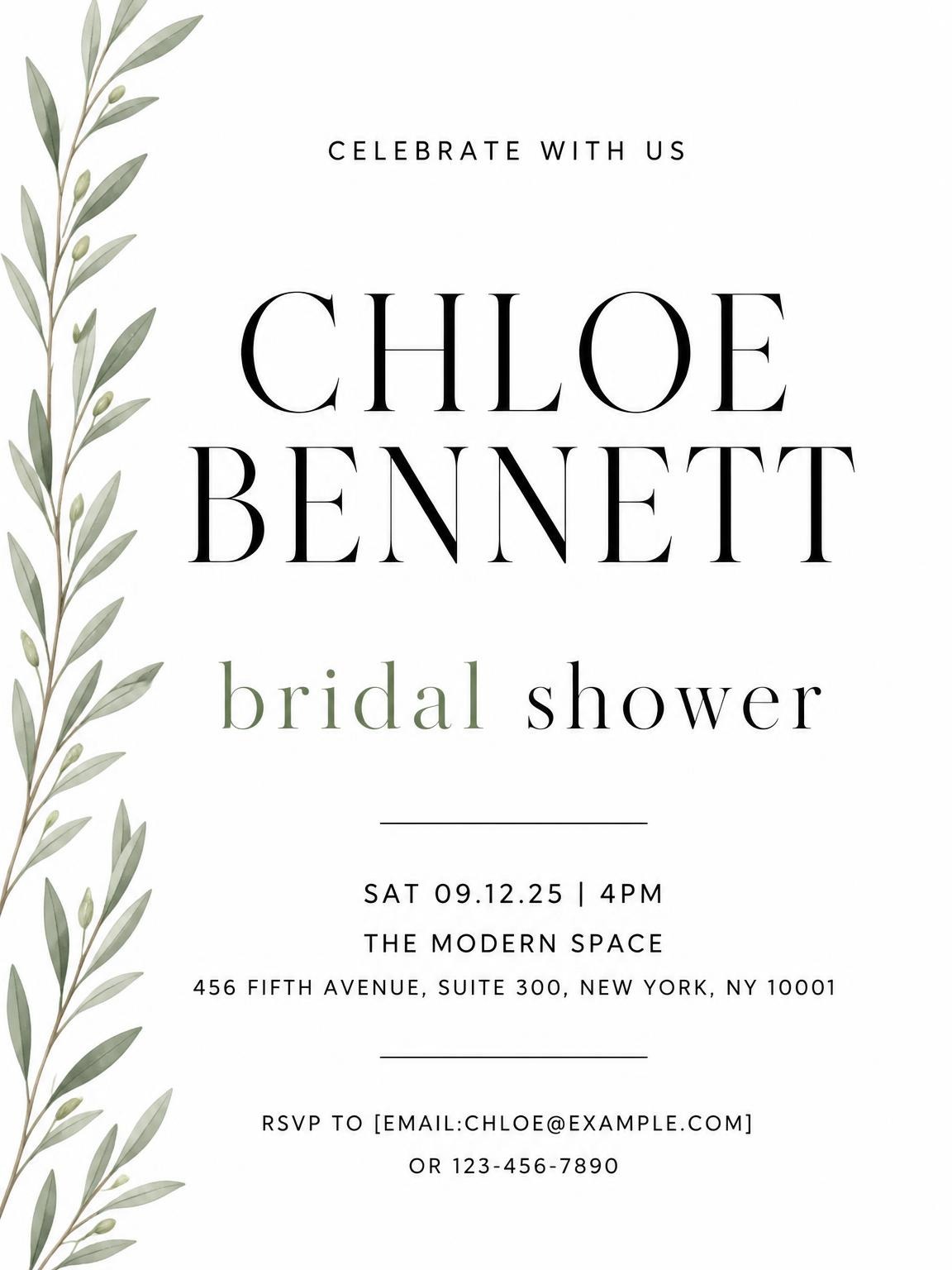 Serene Olive Branch Bridal Shower