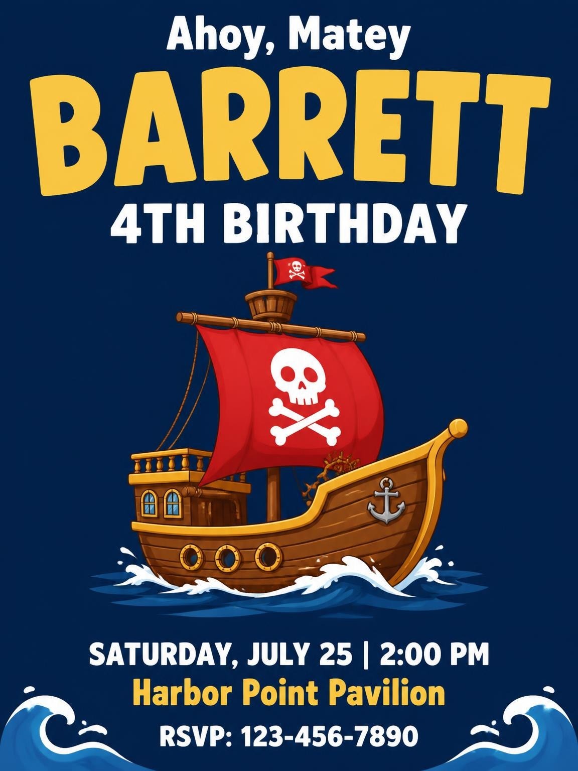 Navy Pirate Ship Kids Birthday