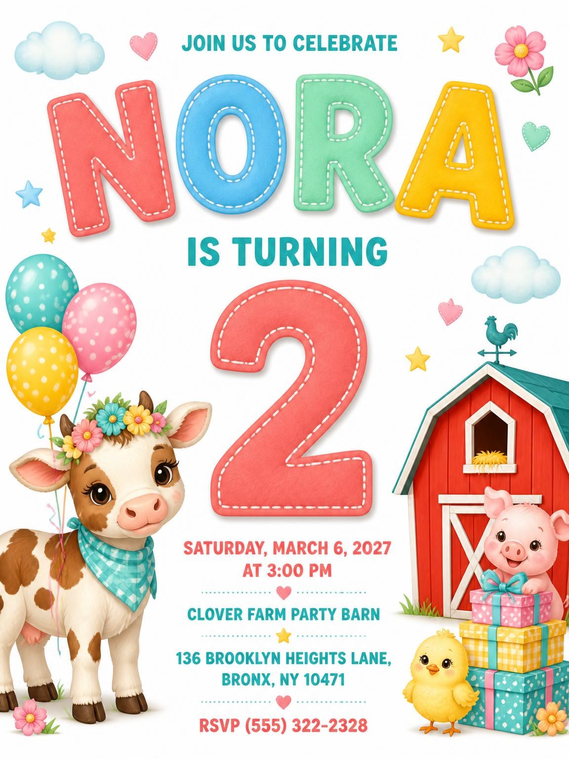 Farm 2nd Birthday Invitation
