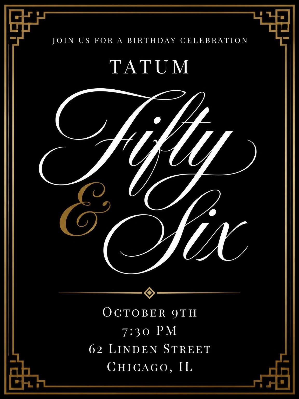 Art Deco 56th Birthday Invitation