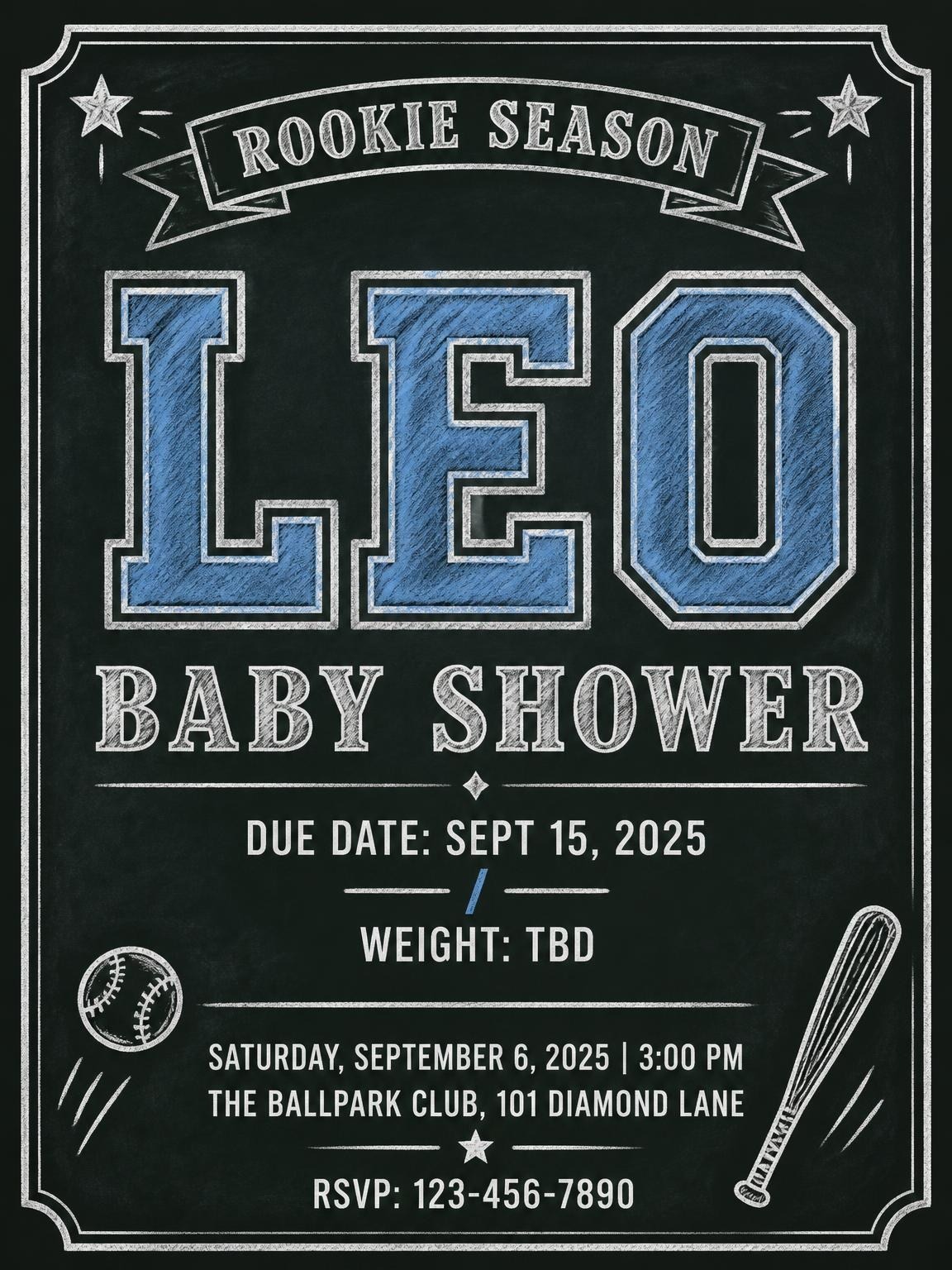 Chalkboard Varsity Baseball Baby Shower