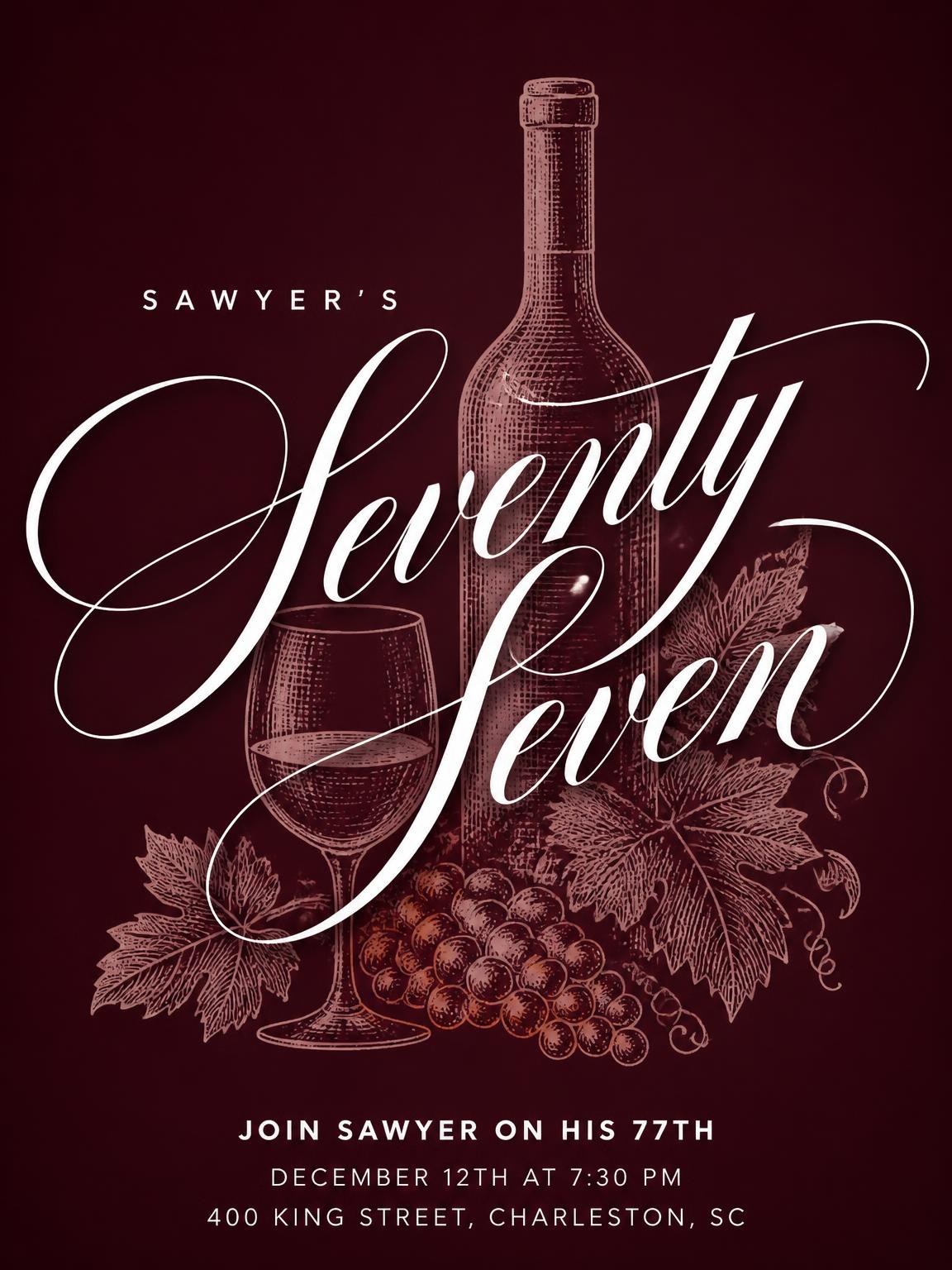 Burgundy Cocktail 77th Birthday Invitation