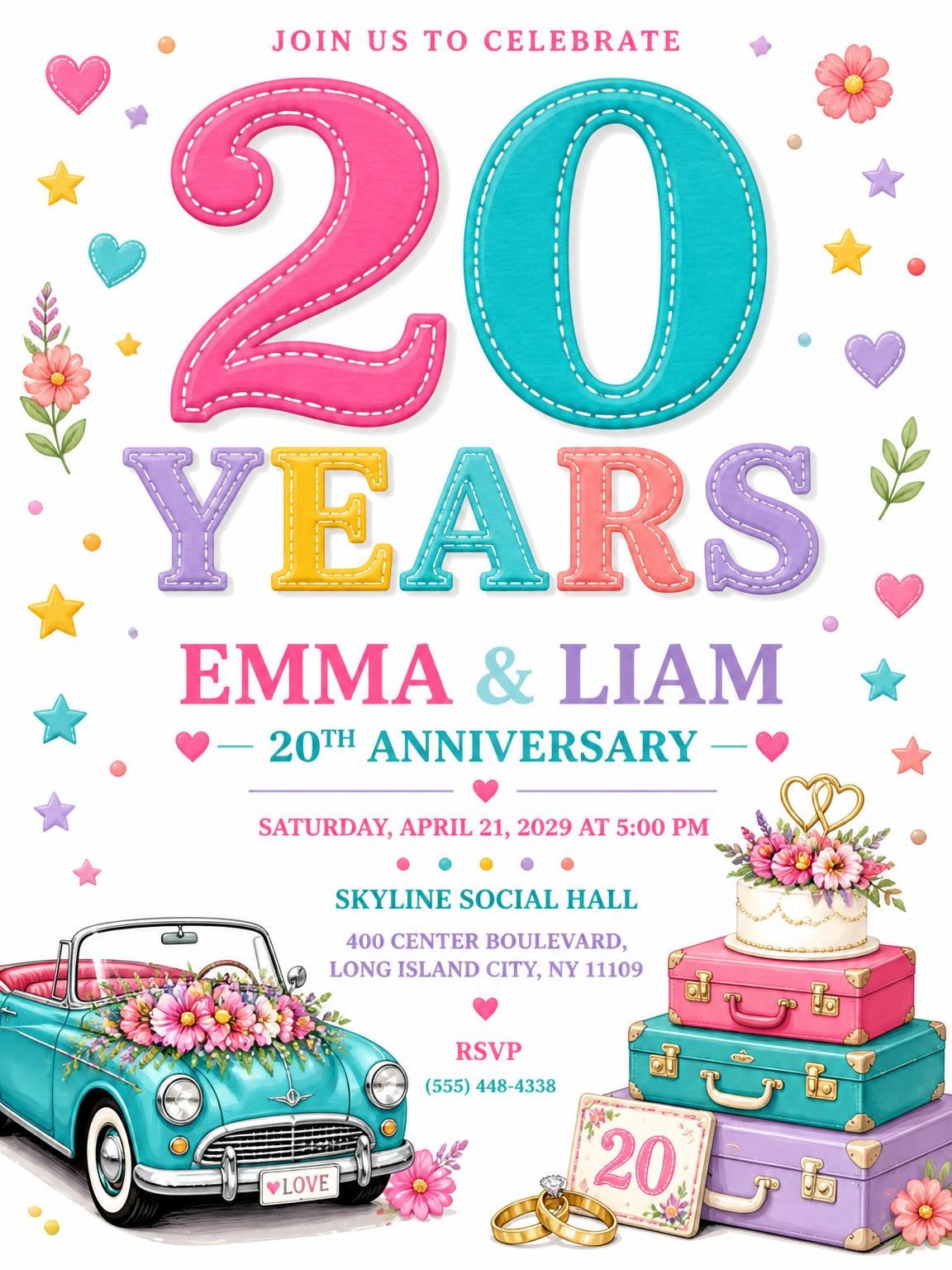 Vintage Convertible 20th Anniversary Invitation