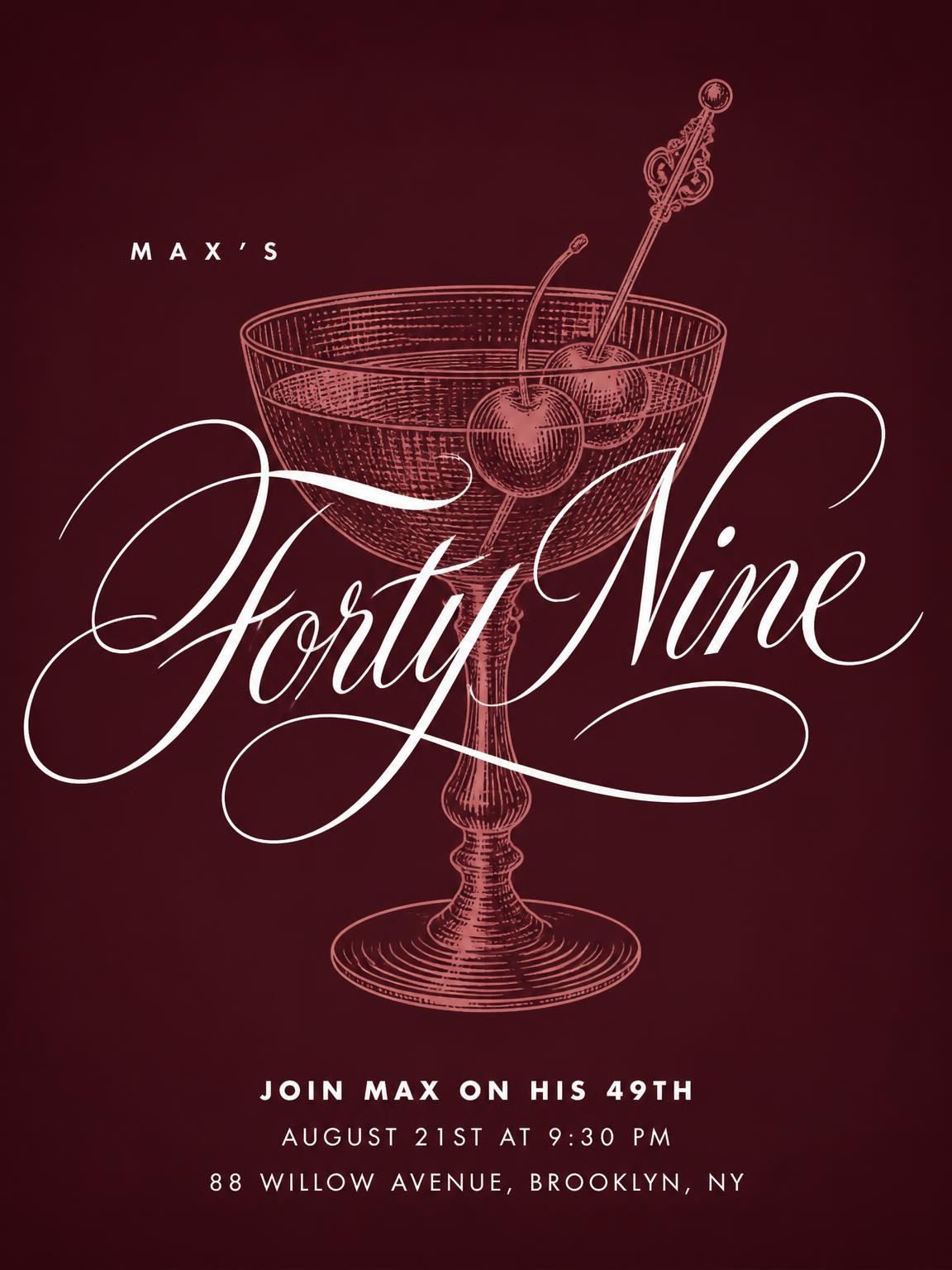 Burgundy Cocktail 49th Birthday Invitation