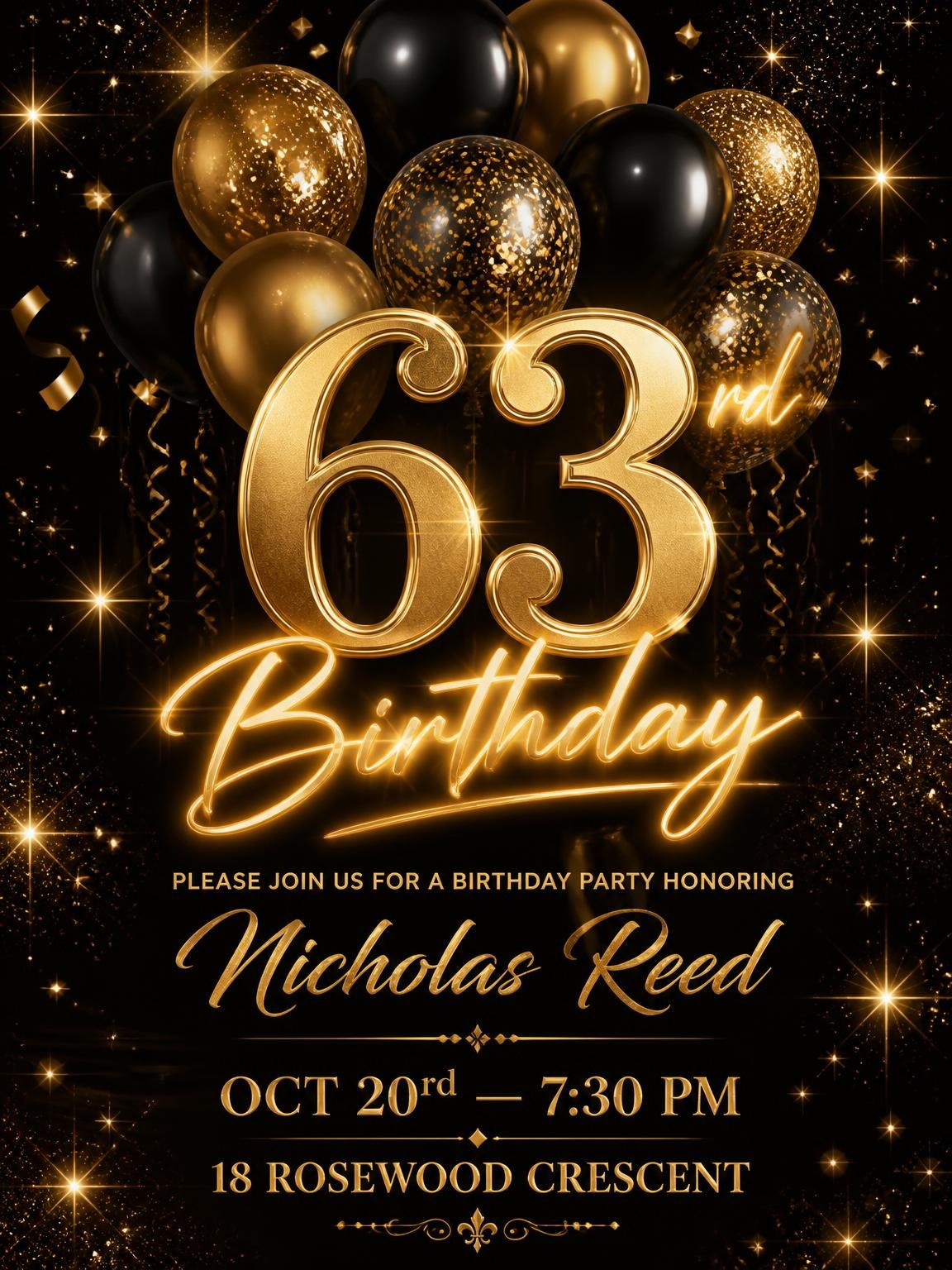 Black and Gold Balloon 63rd Birthday