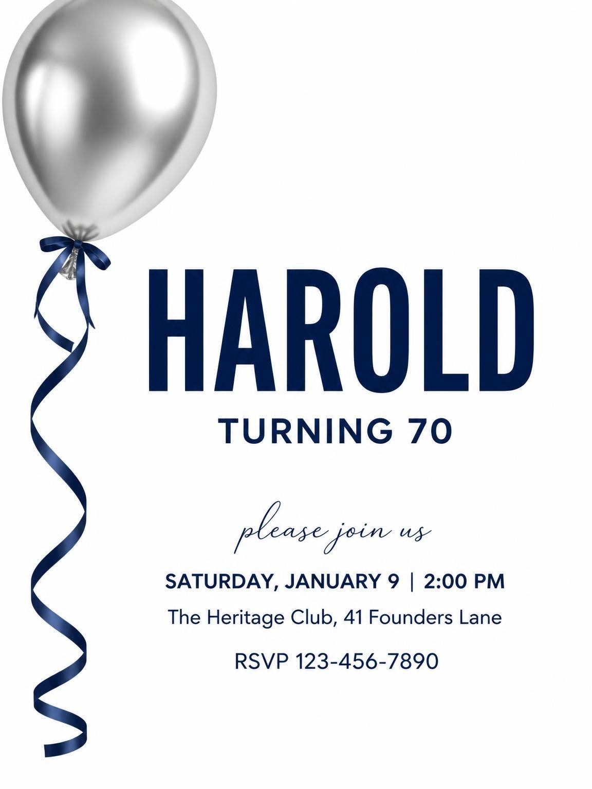 Silver Balloon Navy 70th Birthday
