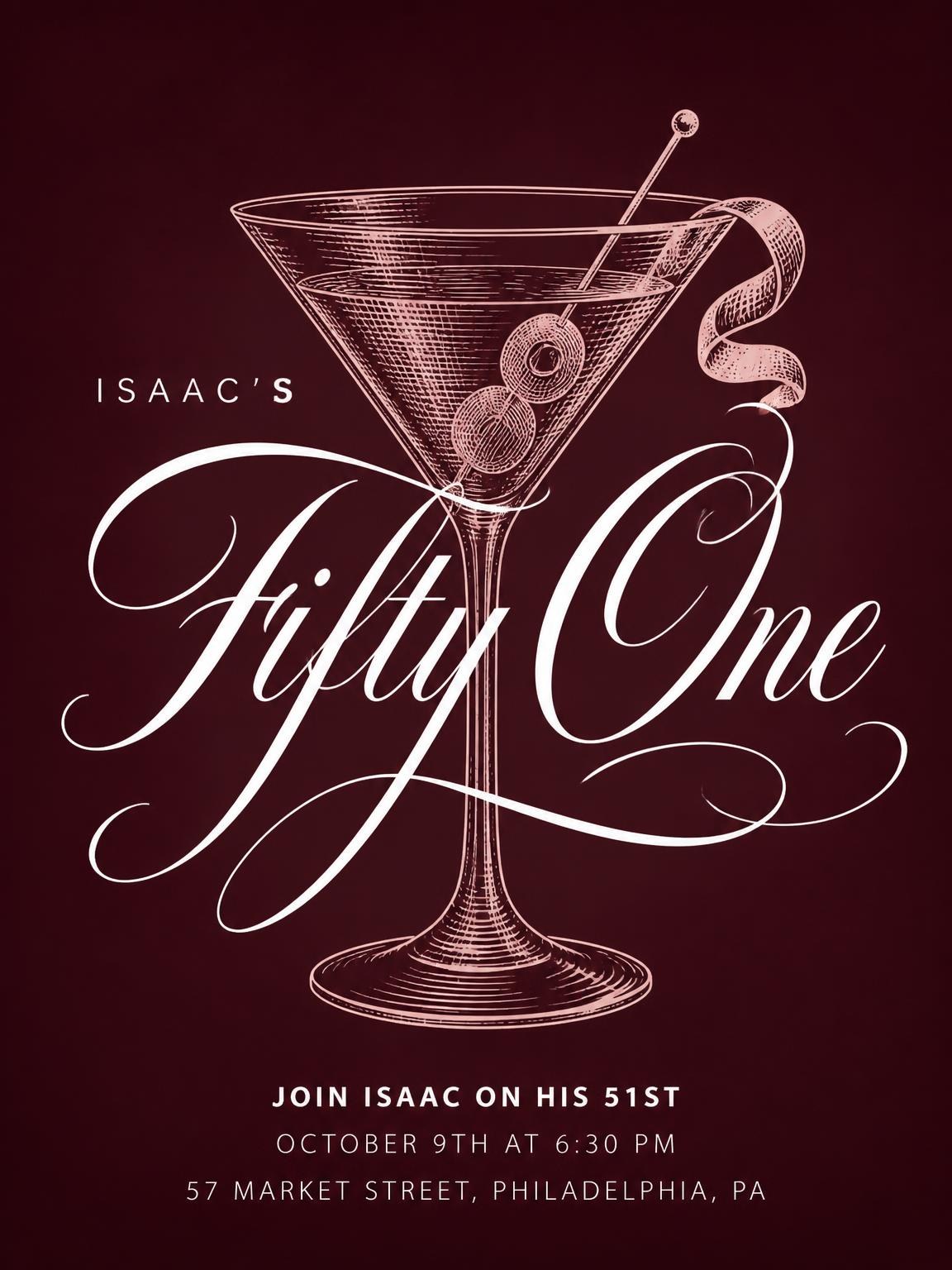 Burgundy Cocktail 51st Birthday Invitation