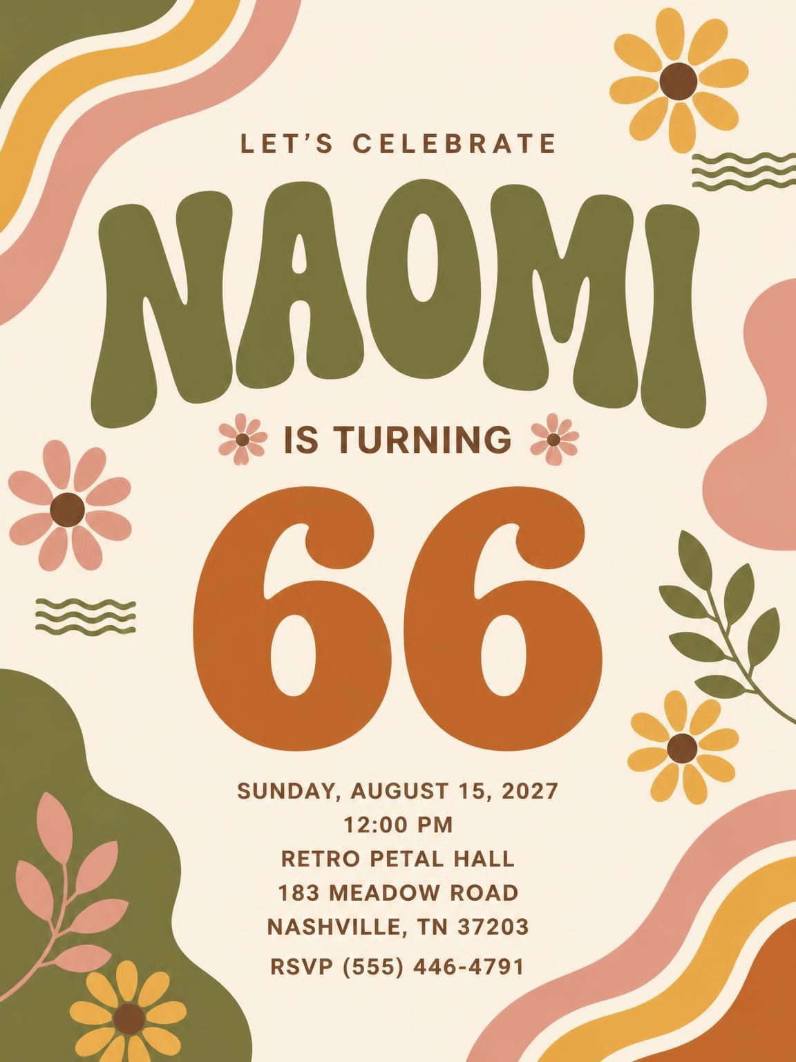 Groovy Retro 66th Birthday Invitation