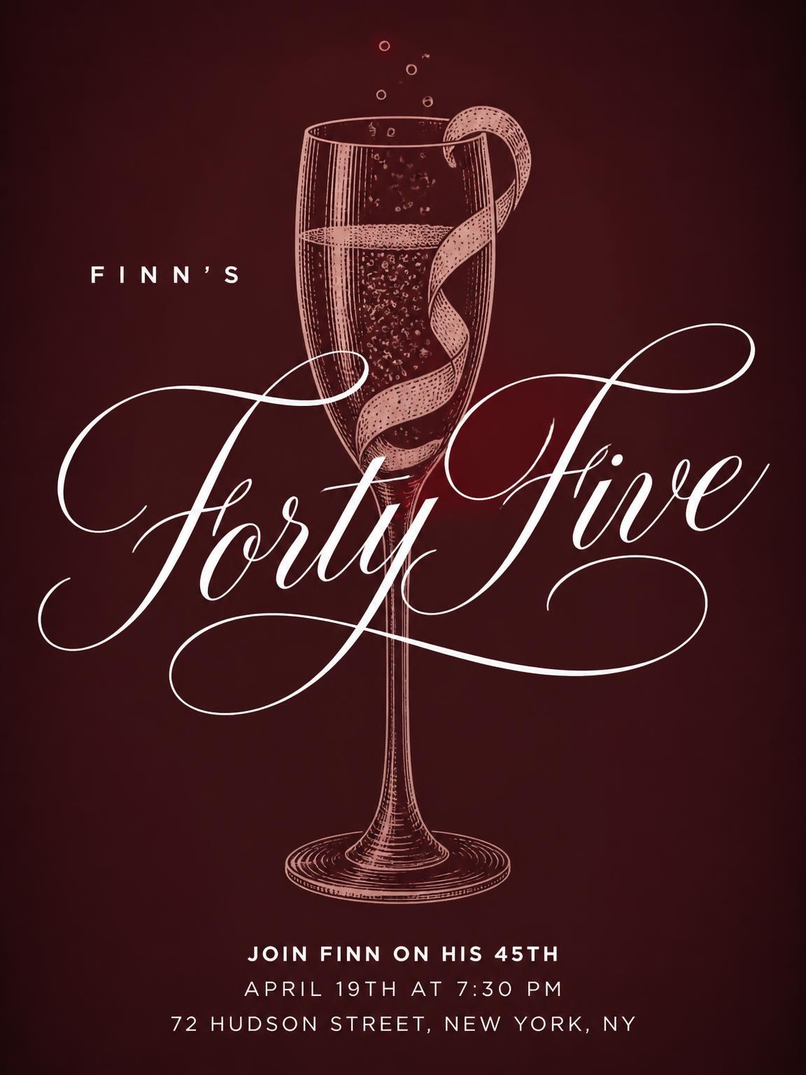 Burgundy Cocktail 45th Birthday Invitation