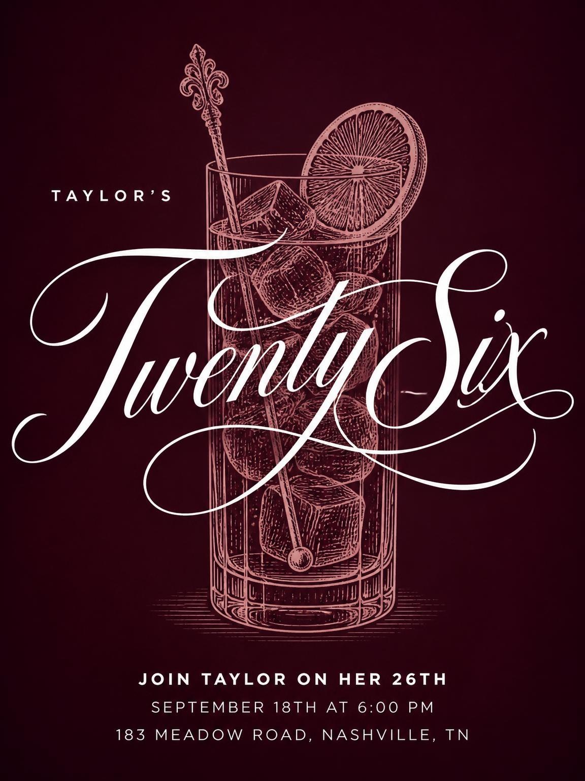 Burgundy Cocktail 26th Birthday Invitation