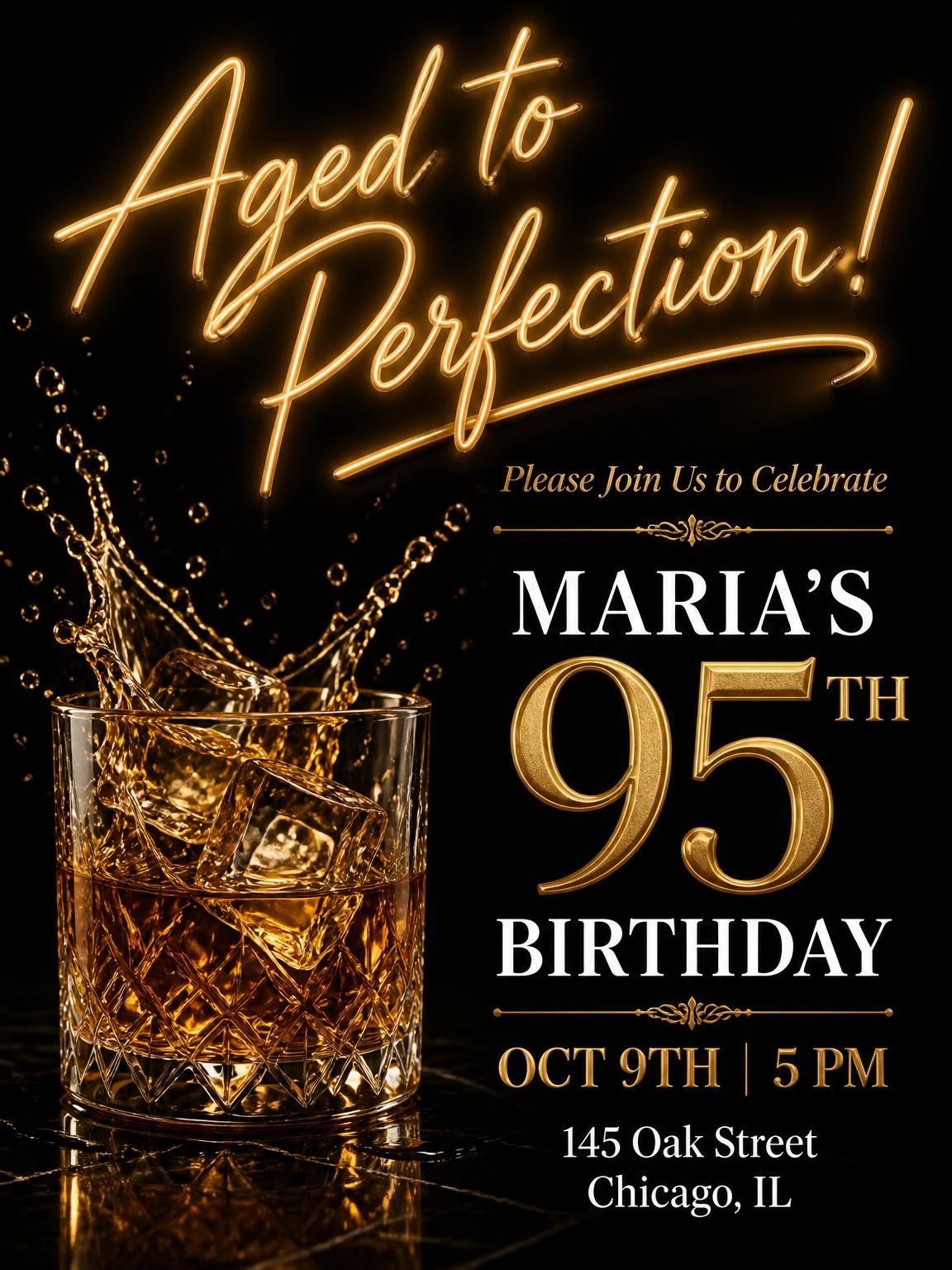 Whiskey Glass 95th Birthday Invitation
