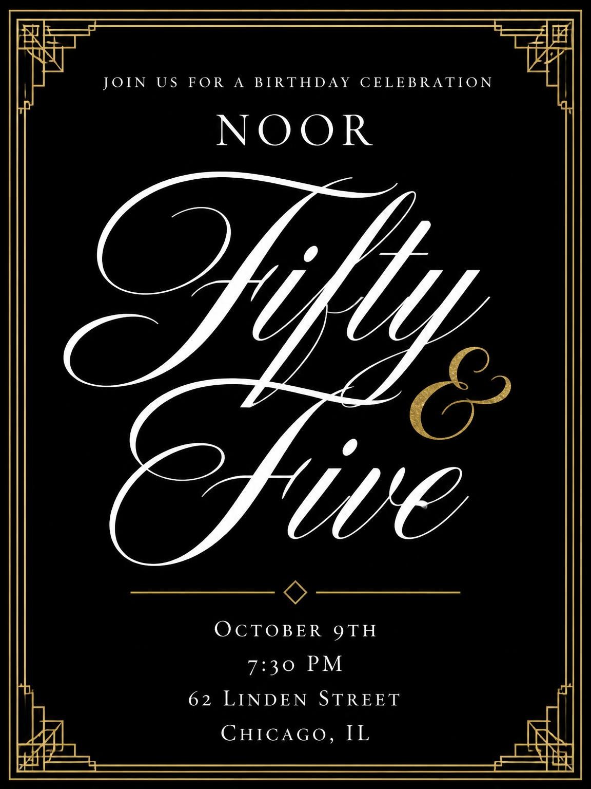 Art Deco 55th Birthday Invitation