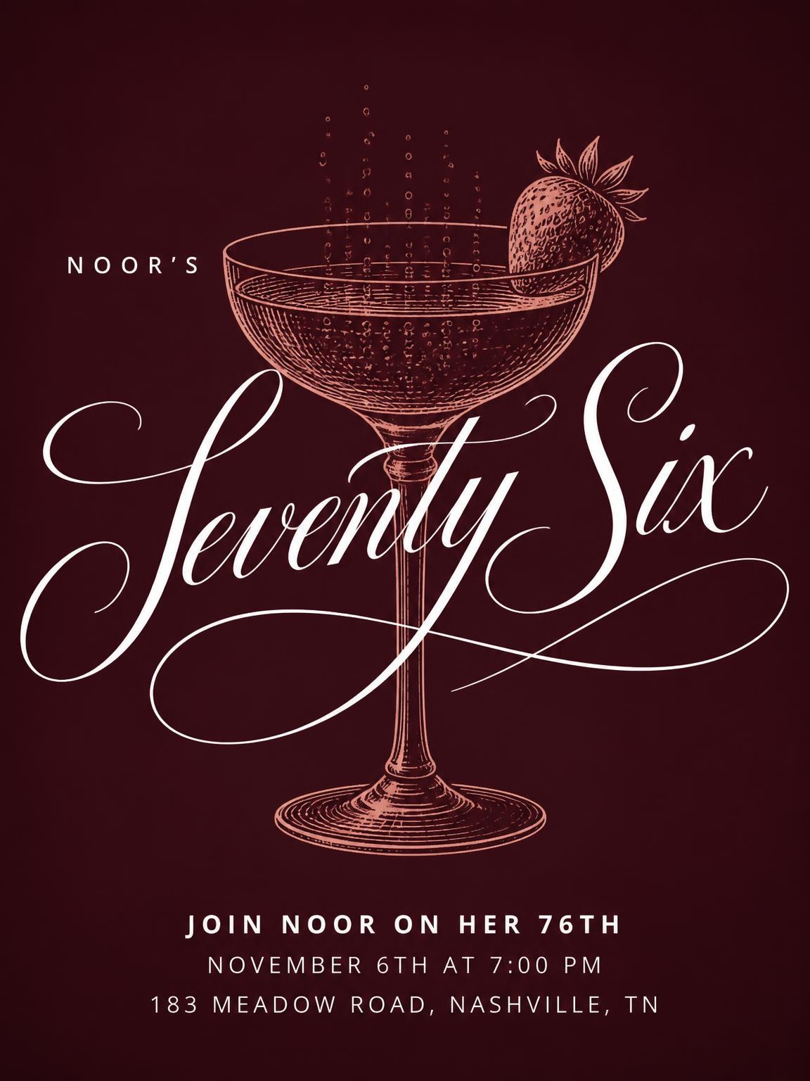 Burgundy Cocktail 76th Birthday Invitation