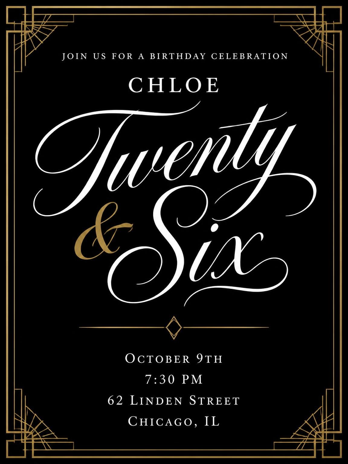 Art Deco 26th Birthday Invitation
