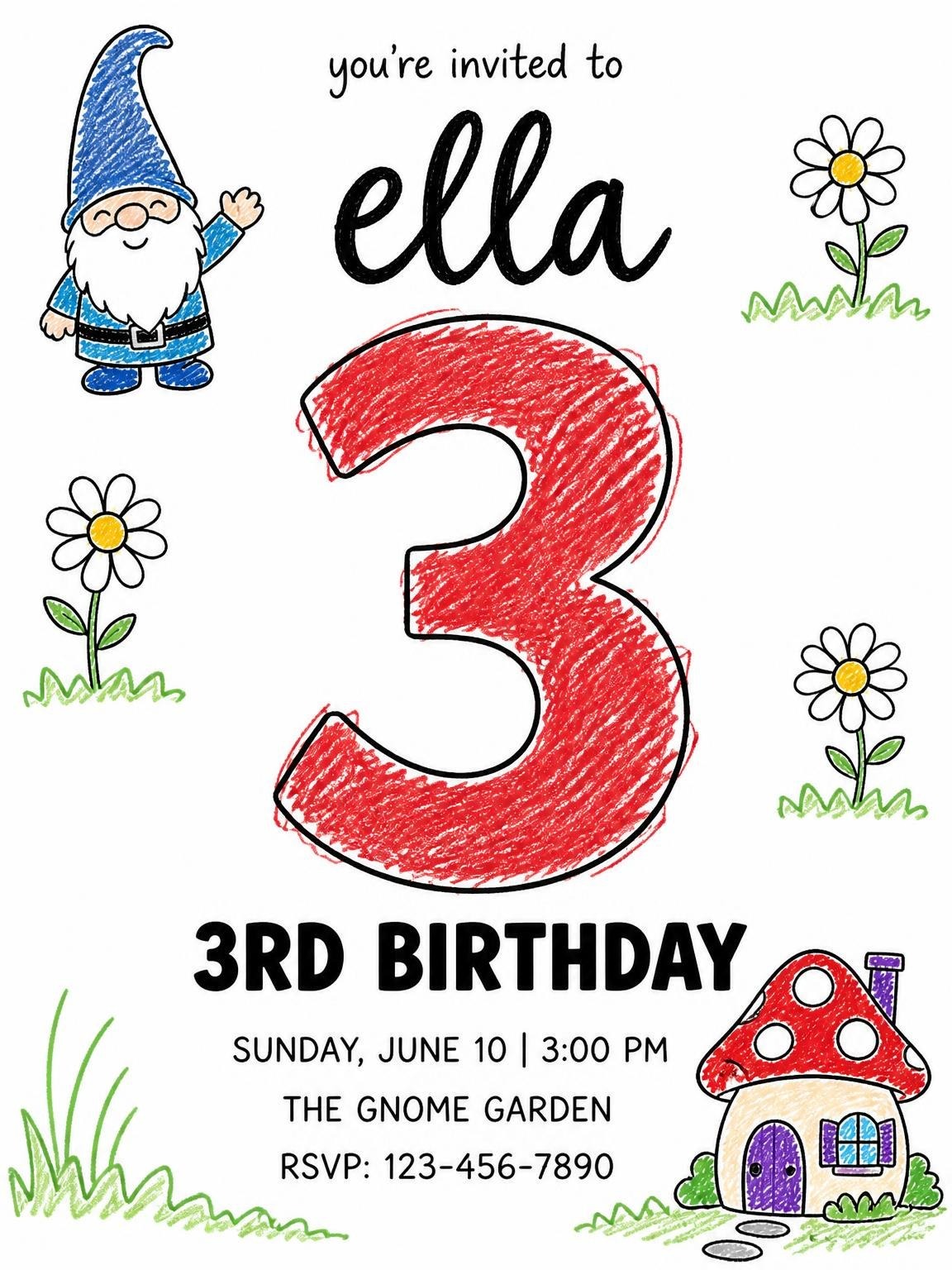 Crayon Gnome Mushroom 3rd Birthday