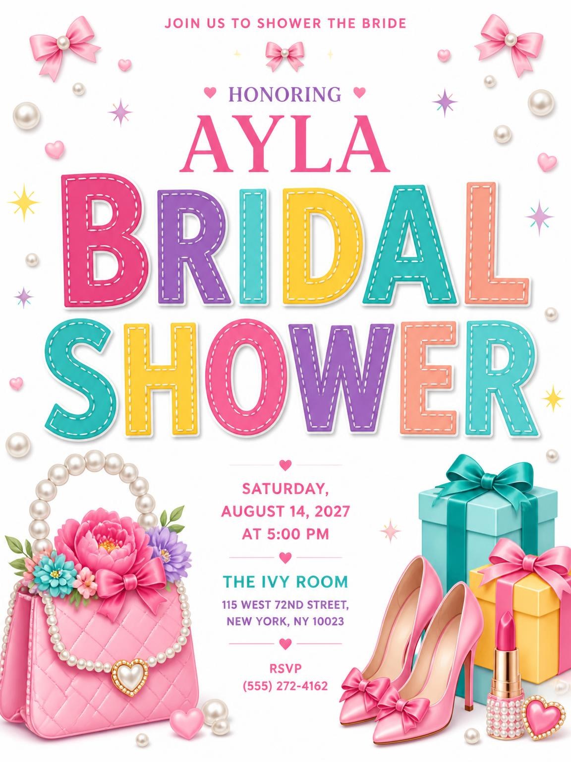 Pink Quilted Bridal Shower Invitation