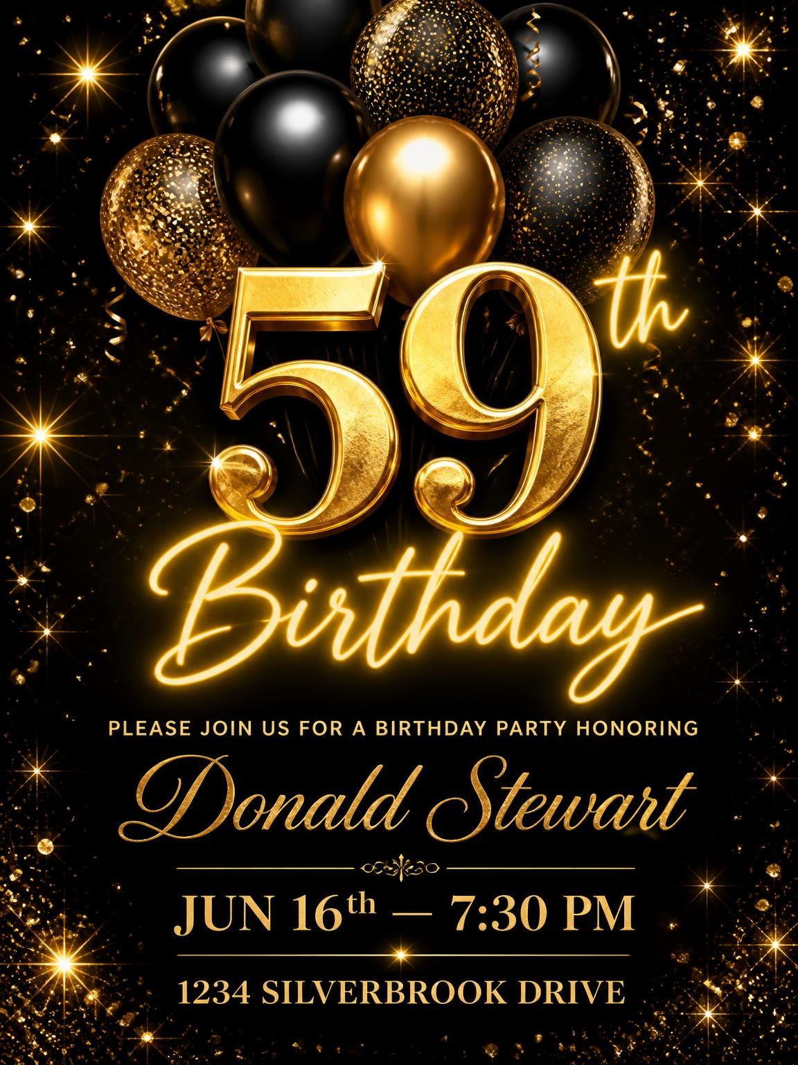 Black and Gold Balloon 59th Birthday