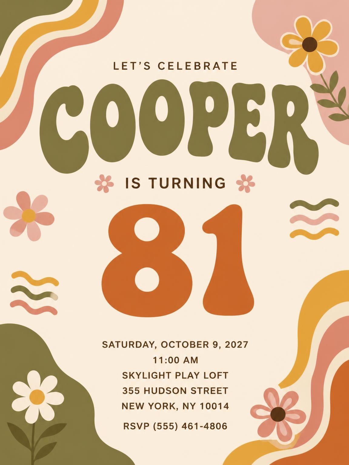 Groovy Retro 81st Birthday Invitation