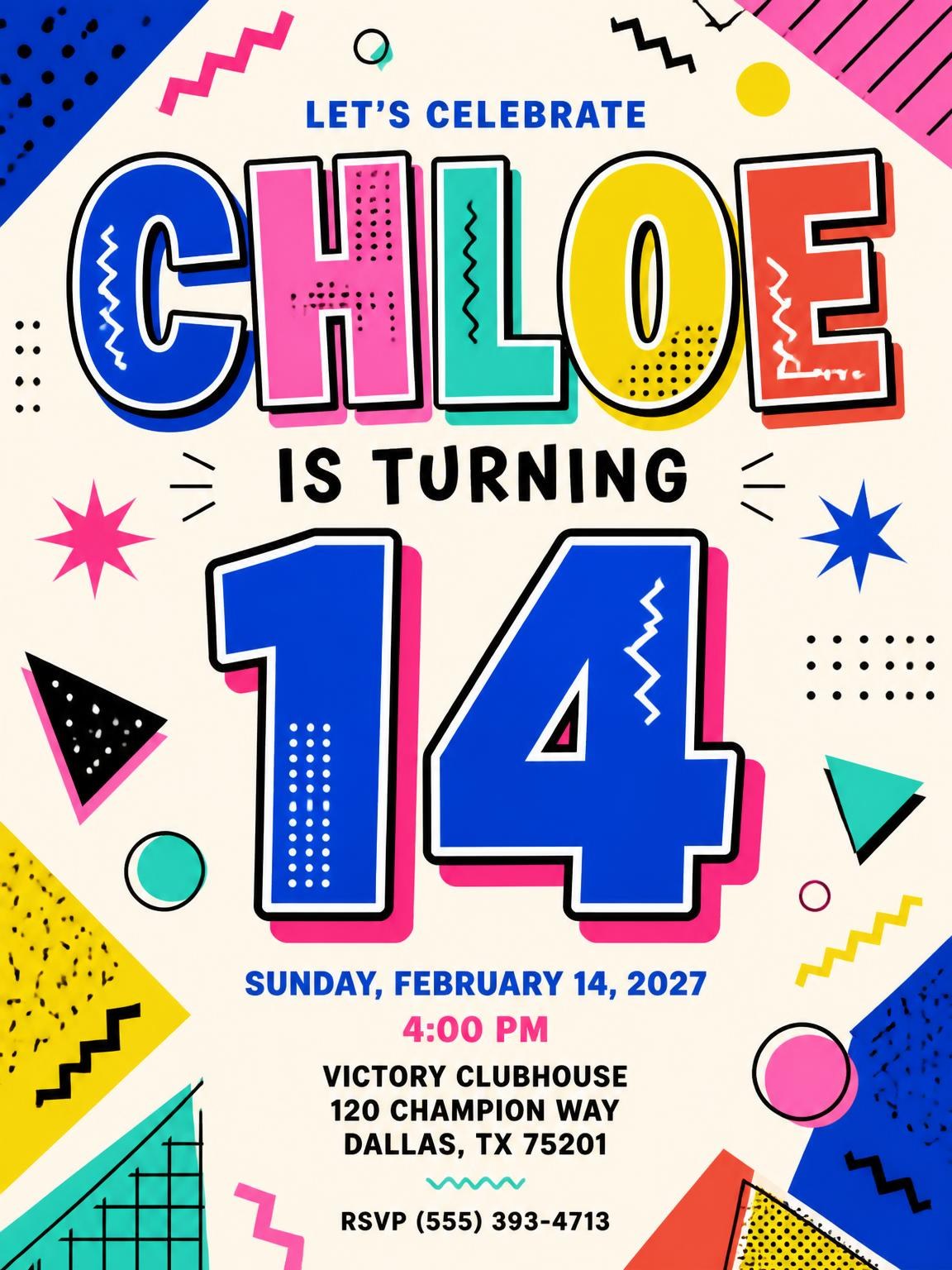 Memphis Pop 14th Birthday Invitation