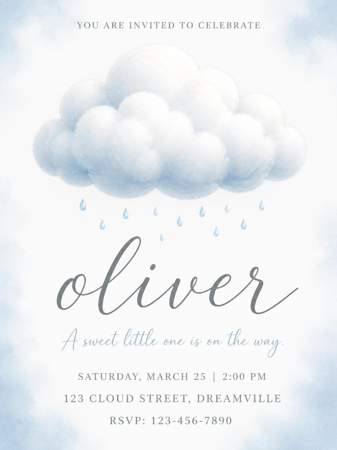 Blue Watercolor Raincloud Baby Shower