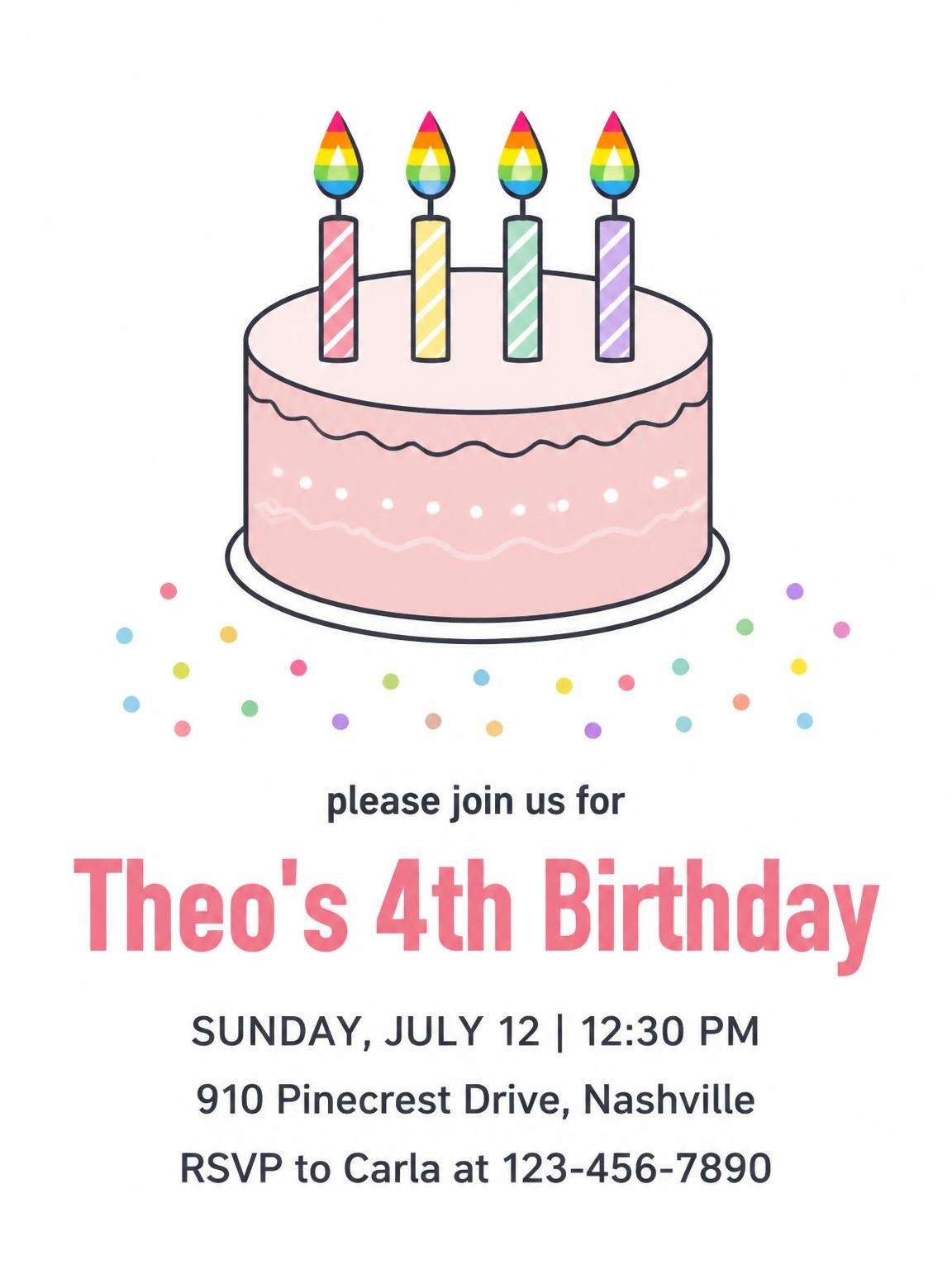 Pink Cake Rainbow Candle 4th Birthday