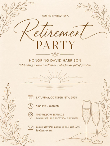 Willow Sunset Retirement Party Invitation