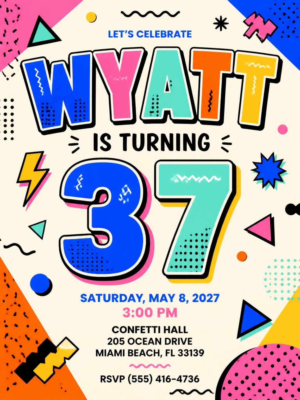 Memphis Pop 37th Birthday Invitation