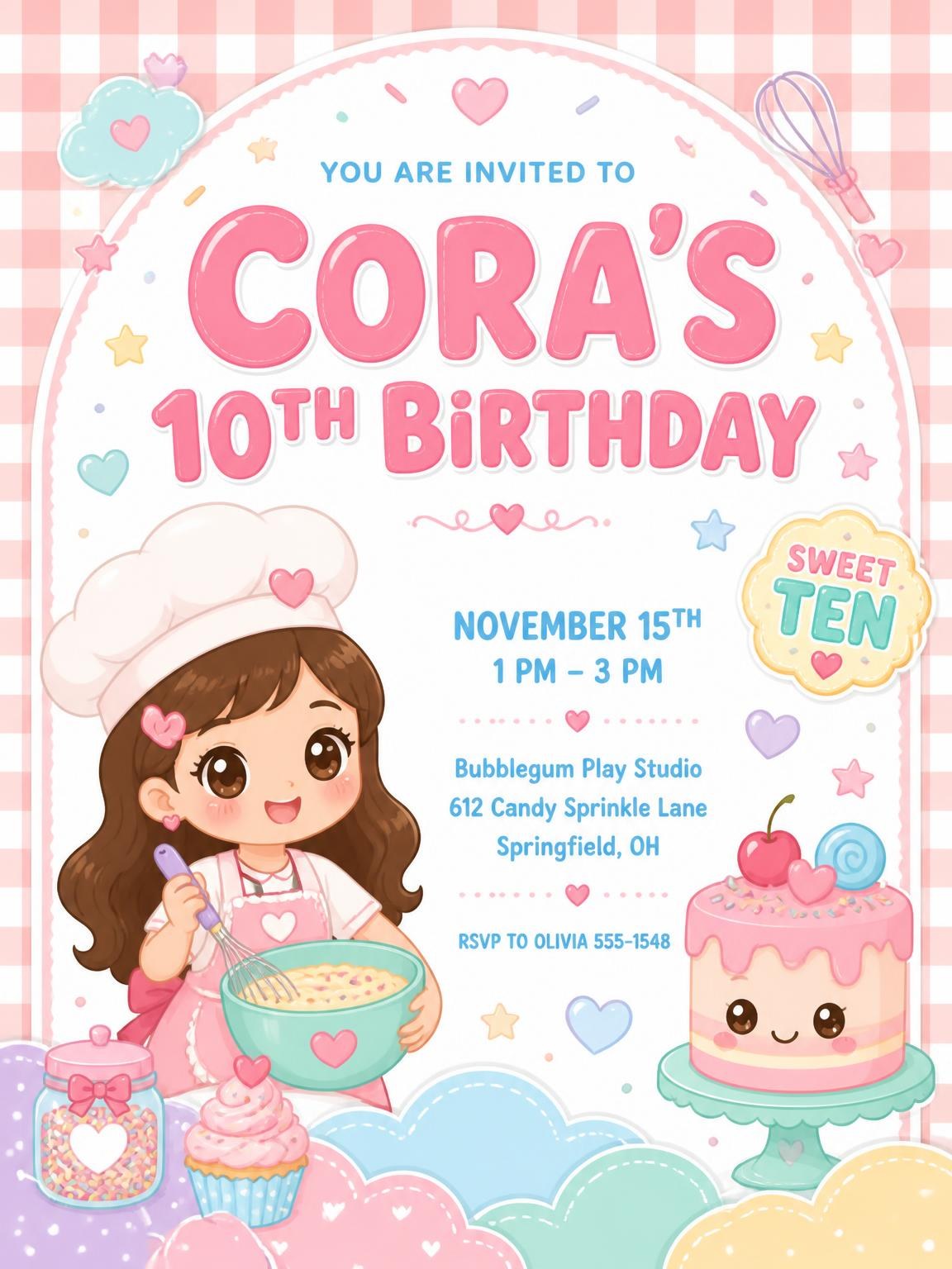 Candy Jars Kawaii 10th Birthday Invitation