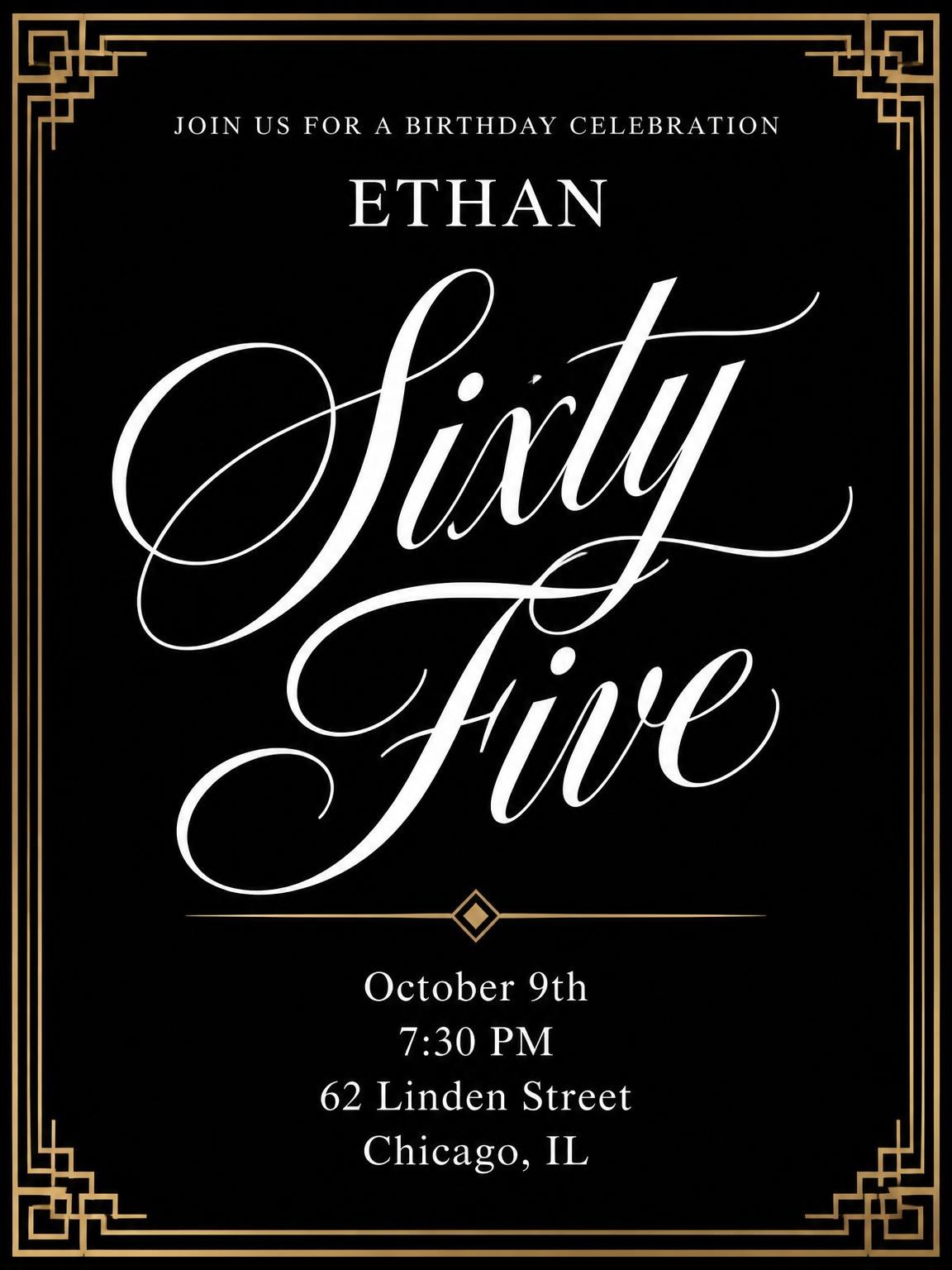 Art Deco 65th Birthday Invitation