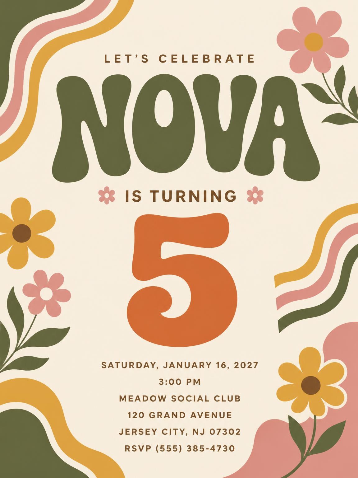 Groovy Retro 5th Birthday Invitation