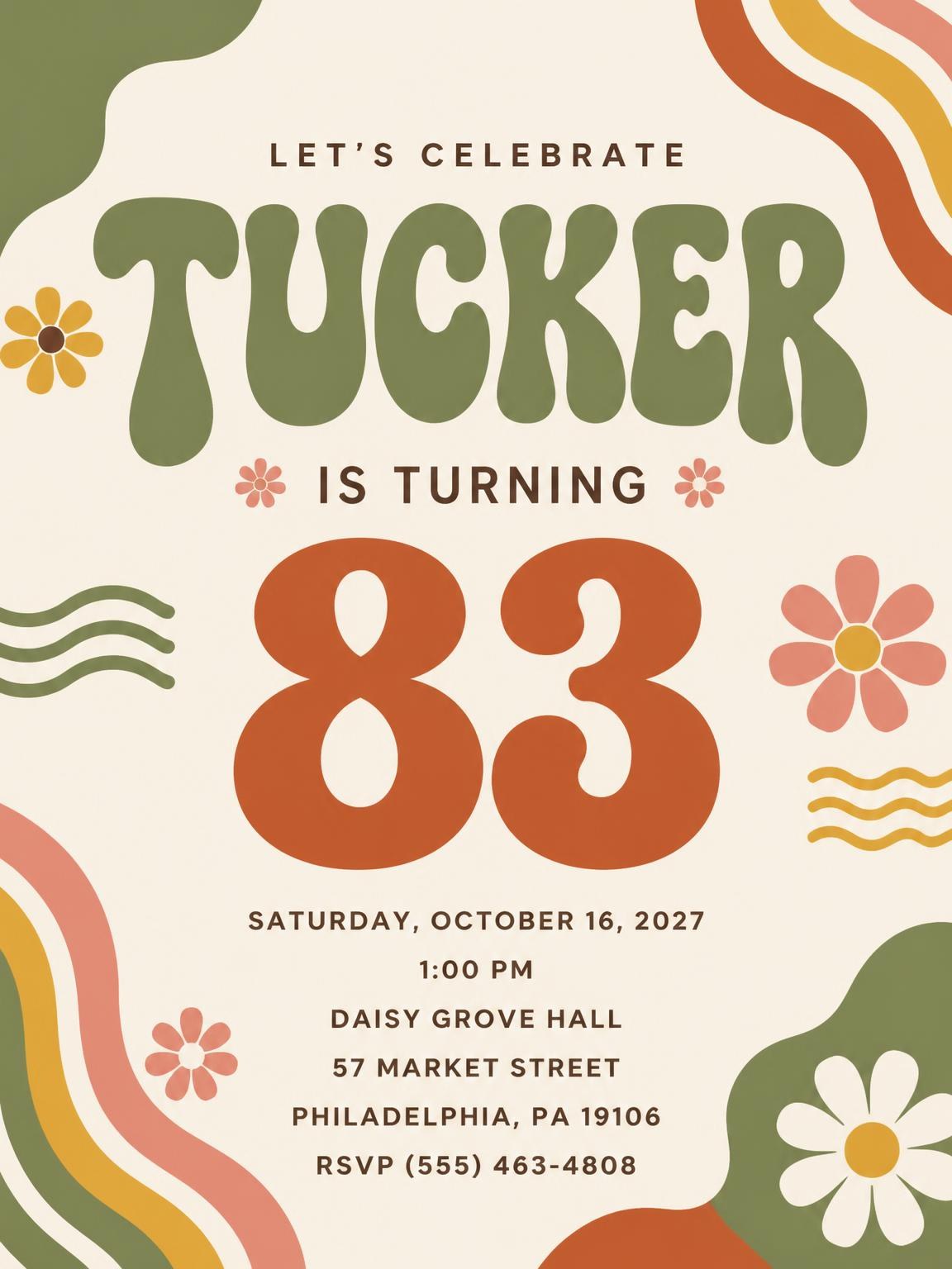 Groovy Retro 83rd Birthday Invitation