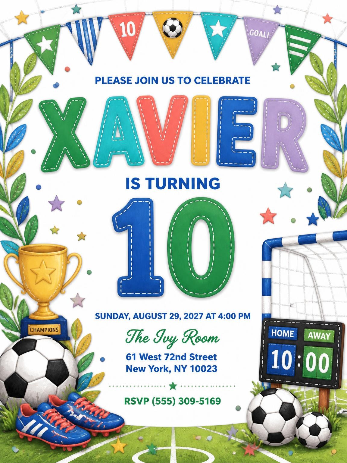 Stitched Soccer 10th Birthday Invitation