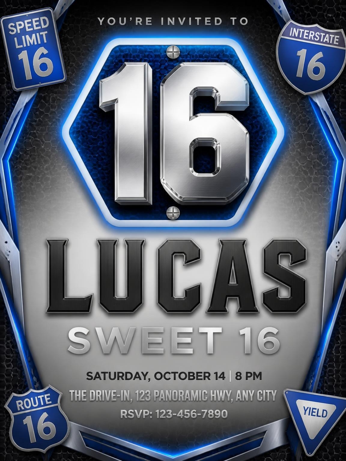 Chrome Road Sign Sweet 16